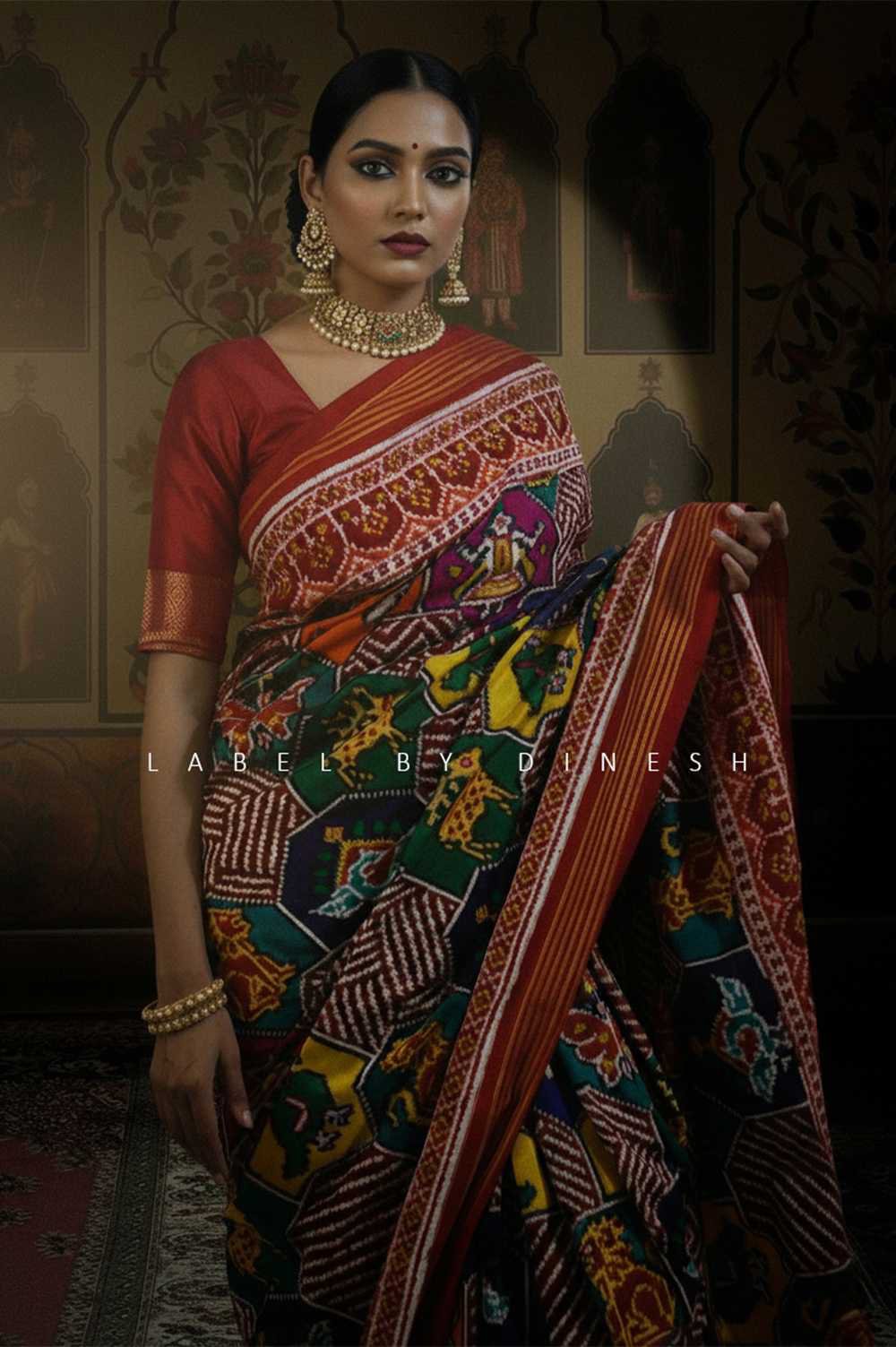 Designer Multi Colour Figure Patola Saree_1