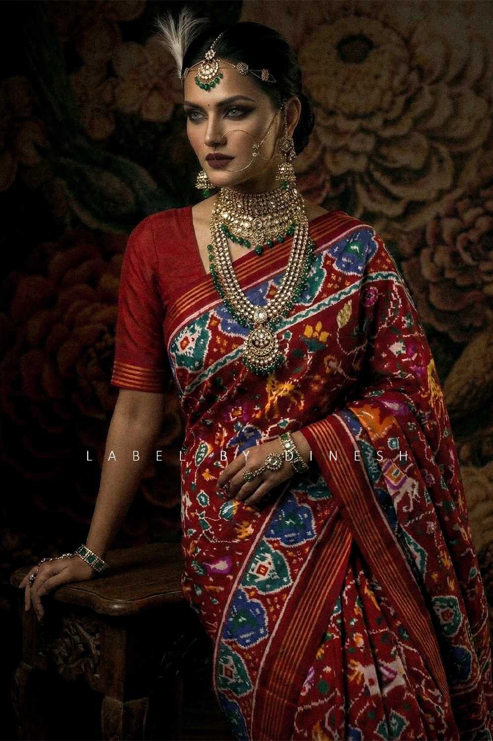 Designer Red Maroon Vantara Double Ikkat Patola Saree_1