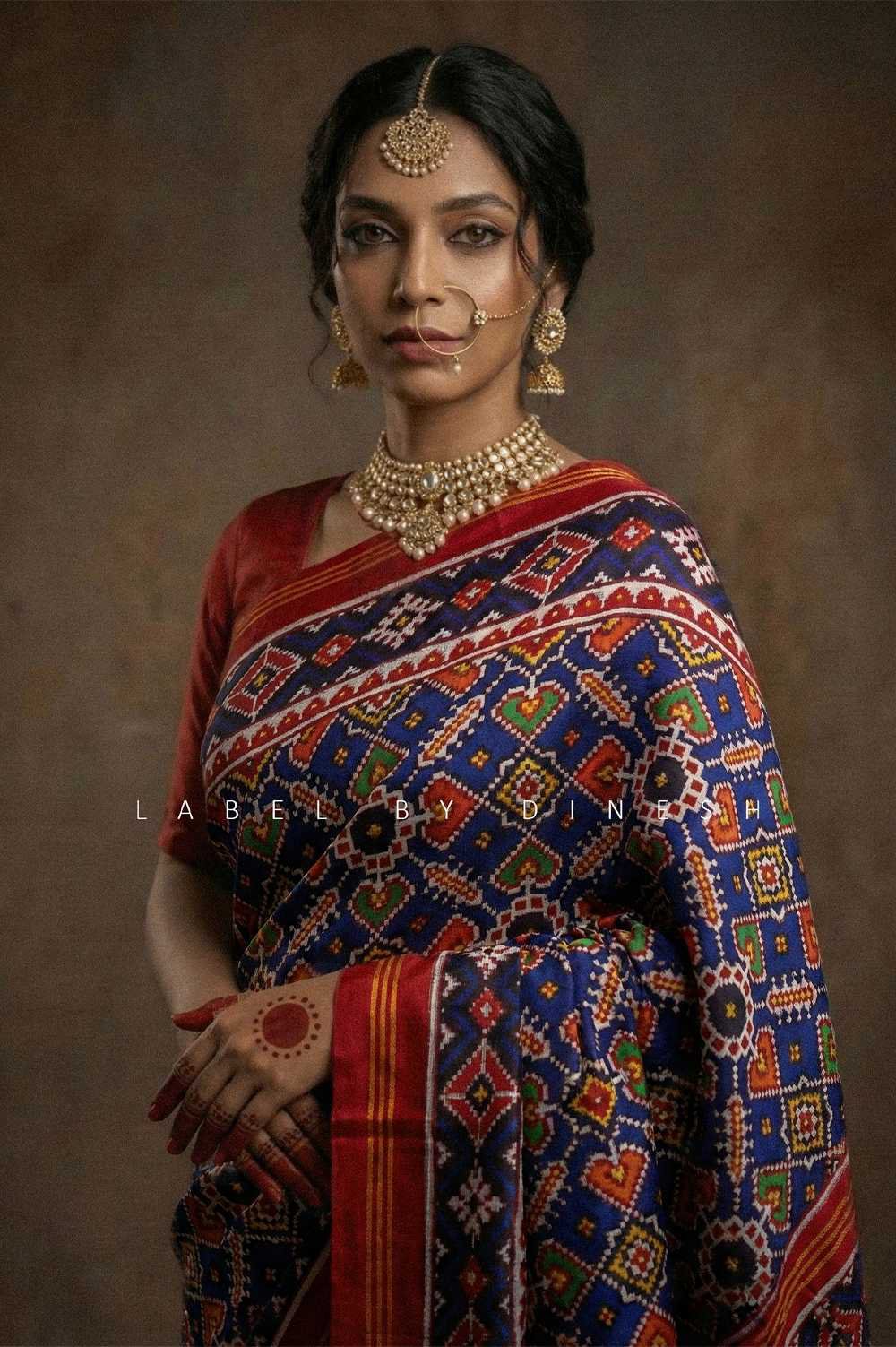Blue Red Manek Chowk Design Patola Saree_1