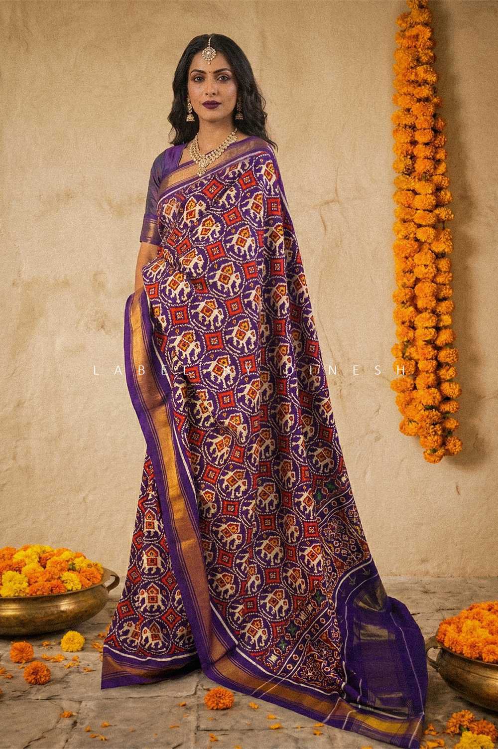 Elephant Design Natural Dye Double Ikkat Patola Saree_1