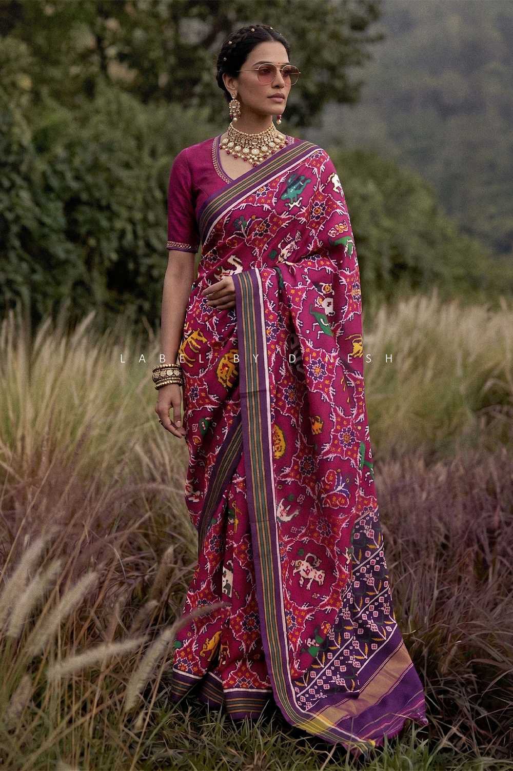Pink Purple Figures In Chhabdi Design Patola Saree _1