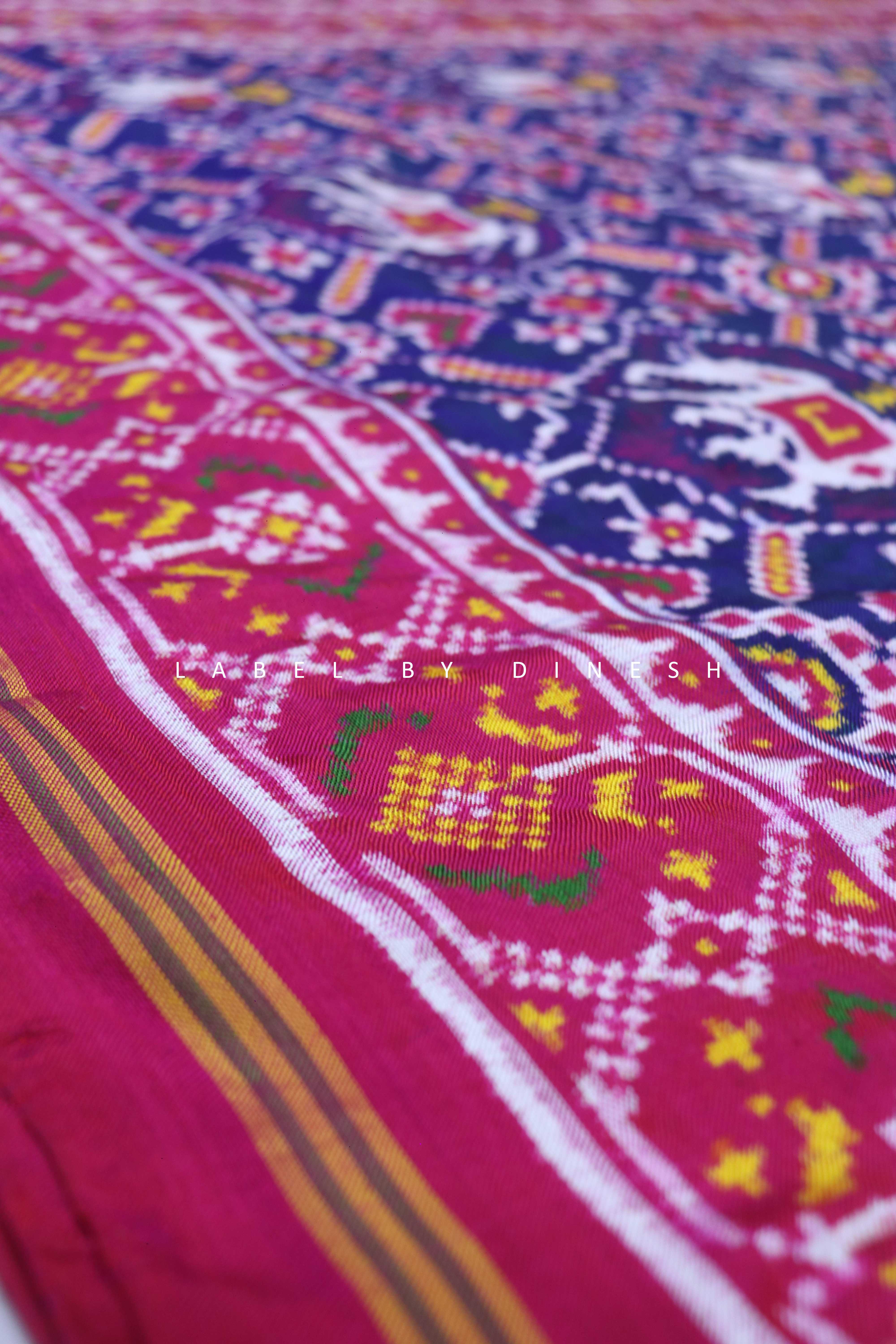 Blue Pink Figures In Manek Chowk Design Patola Saree_1