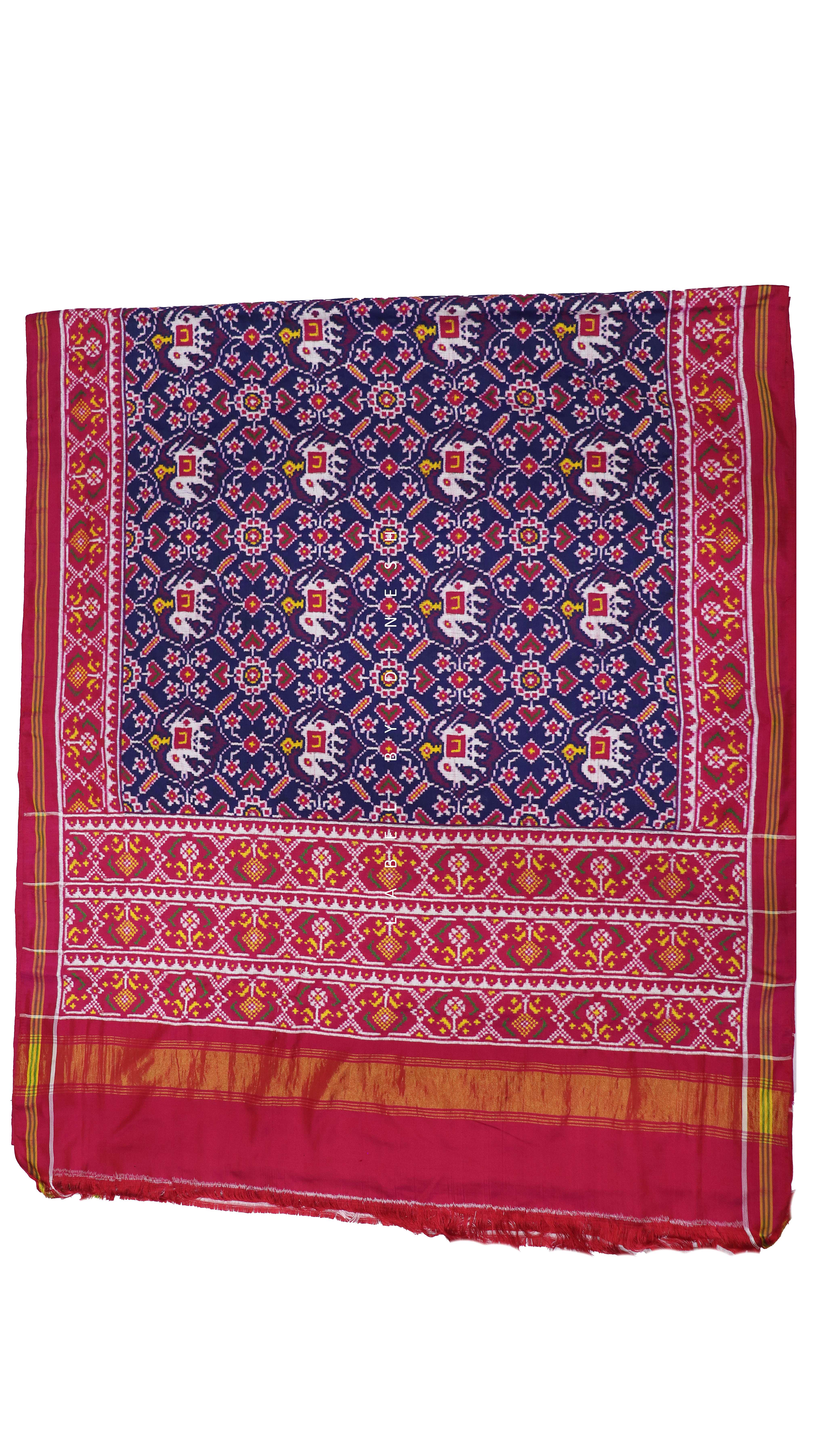 Blue Pink Figures In Manek Chowk Design Patola Saree_1