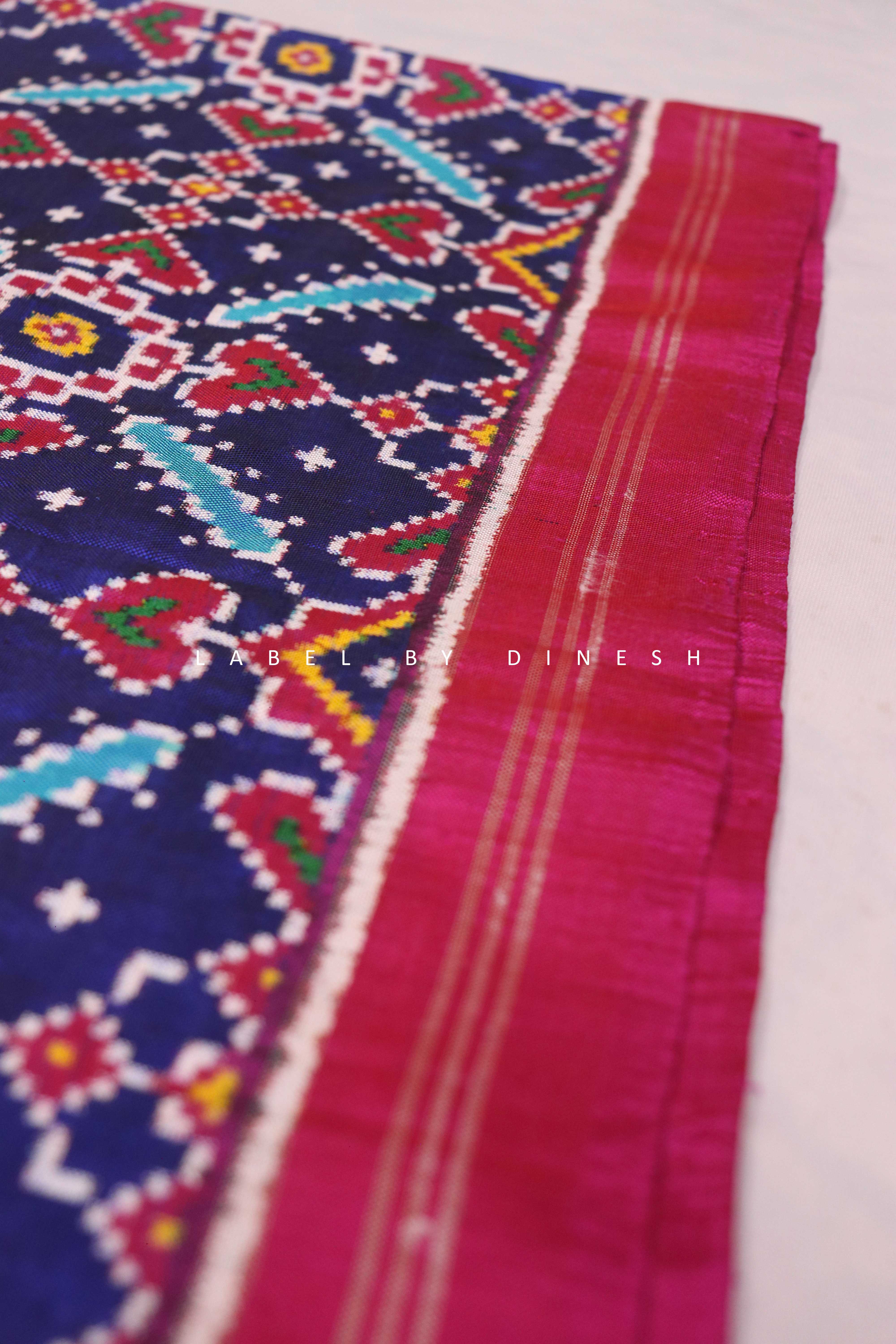 Blue Pink Manek Chowk  Double Ikkat Patola Saree_1