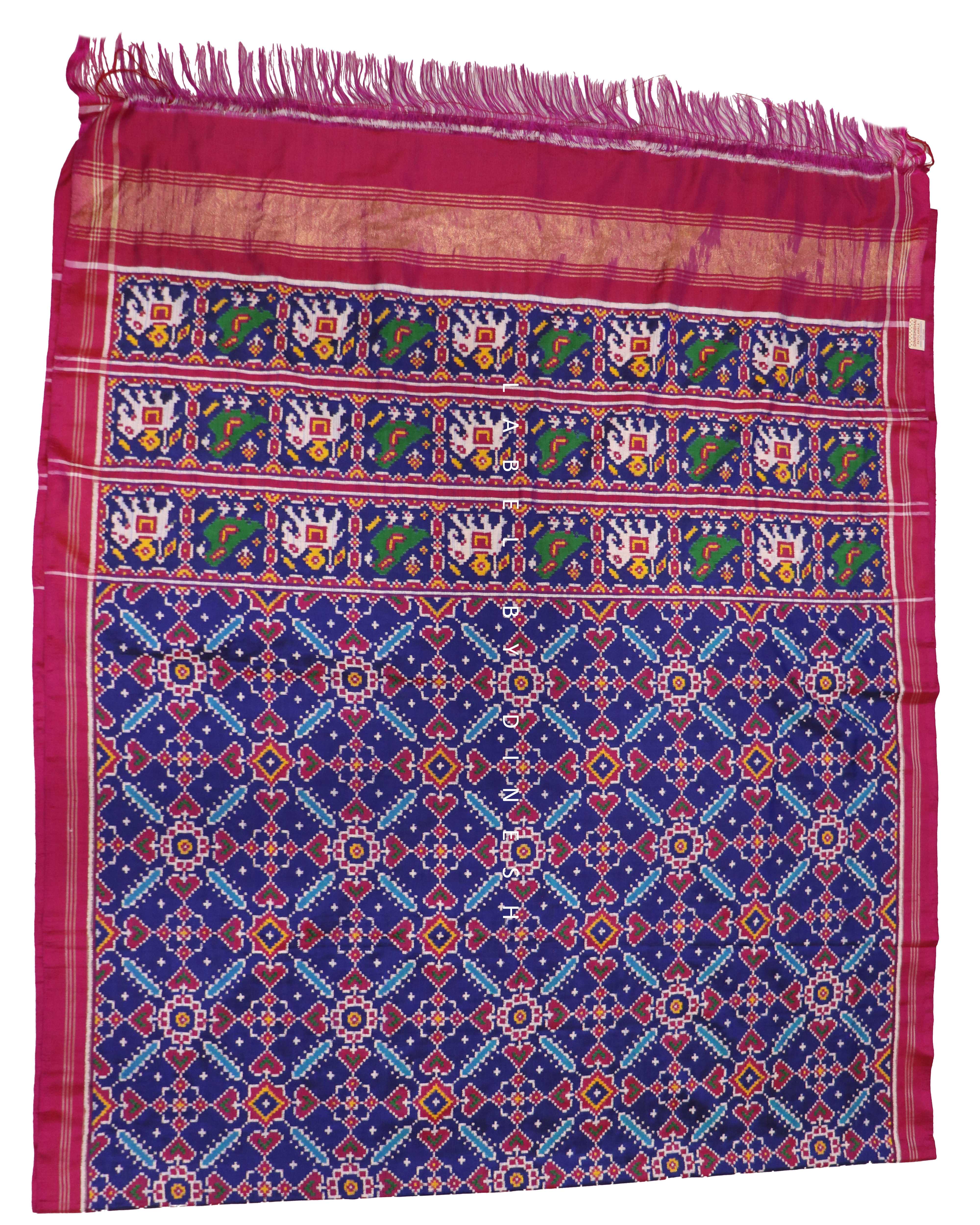 Blue Pink Manek Chowk  Double Ikkat Patola Saree_1