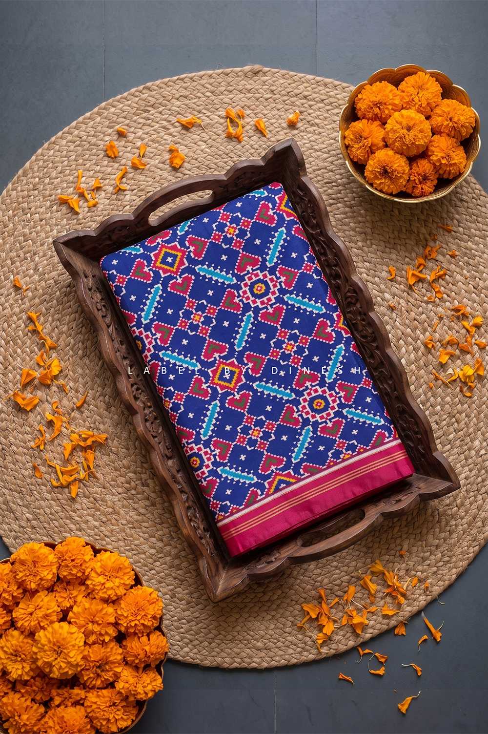 Blue Pink Manek Chowk  Double Ikkat Patola Saree_1