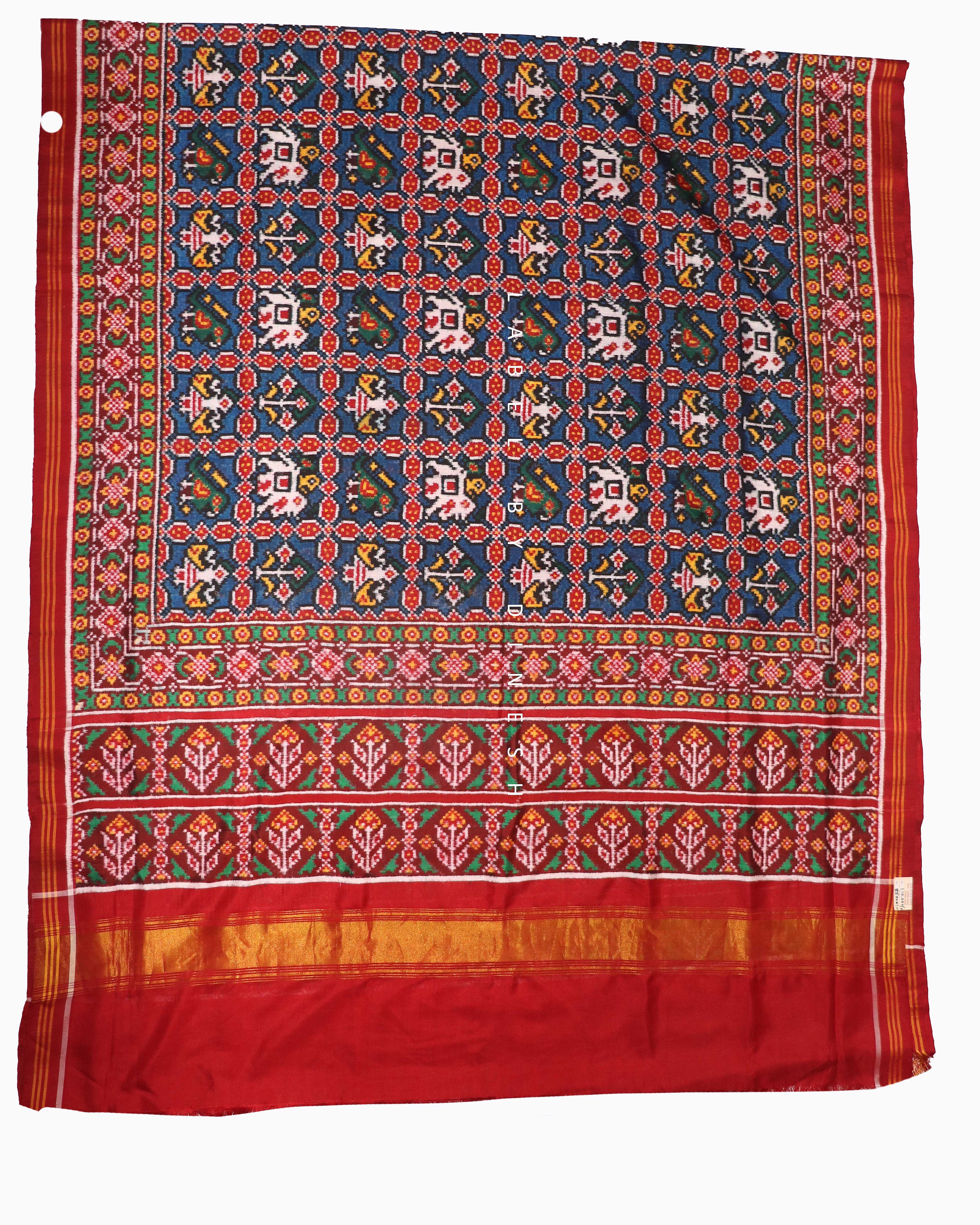 Blue Red Adatala Design Patola Saree_1