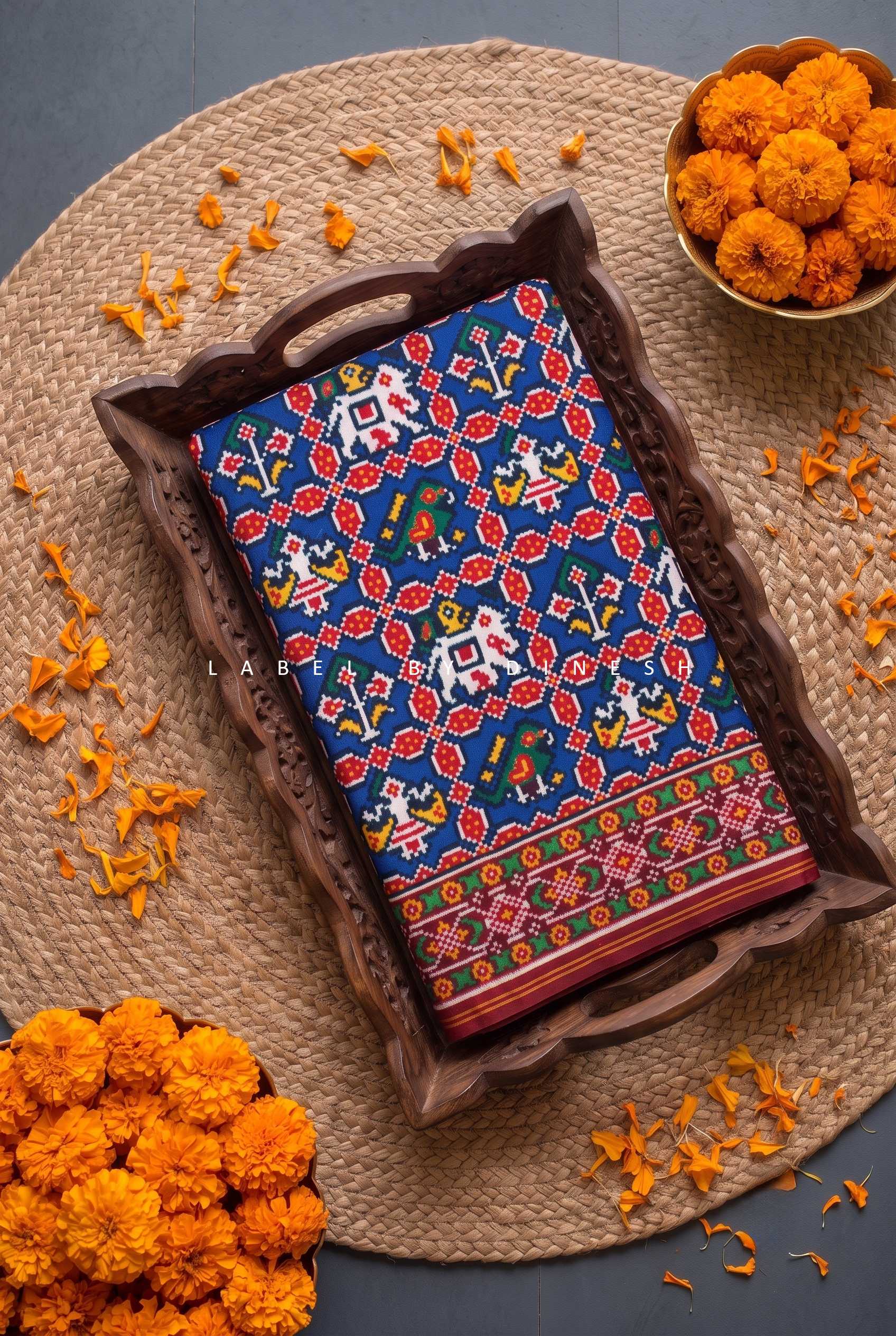 Blue Red Adatala Design Patola Saree_1
