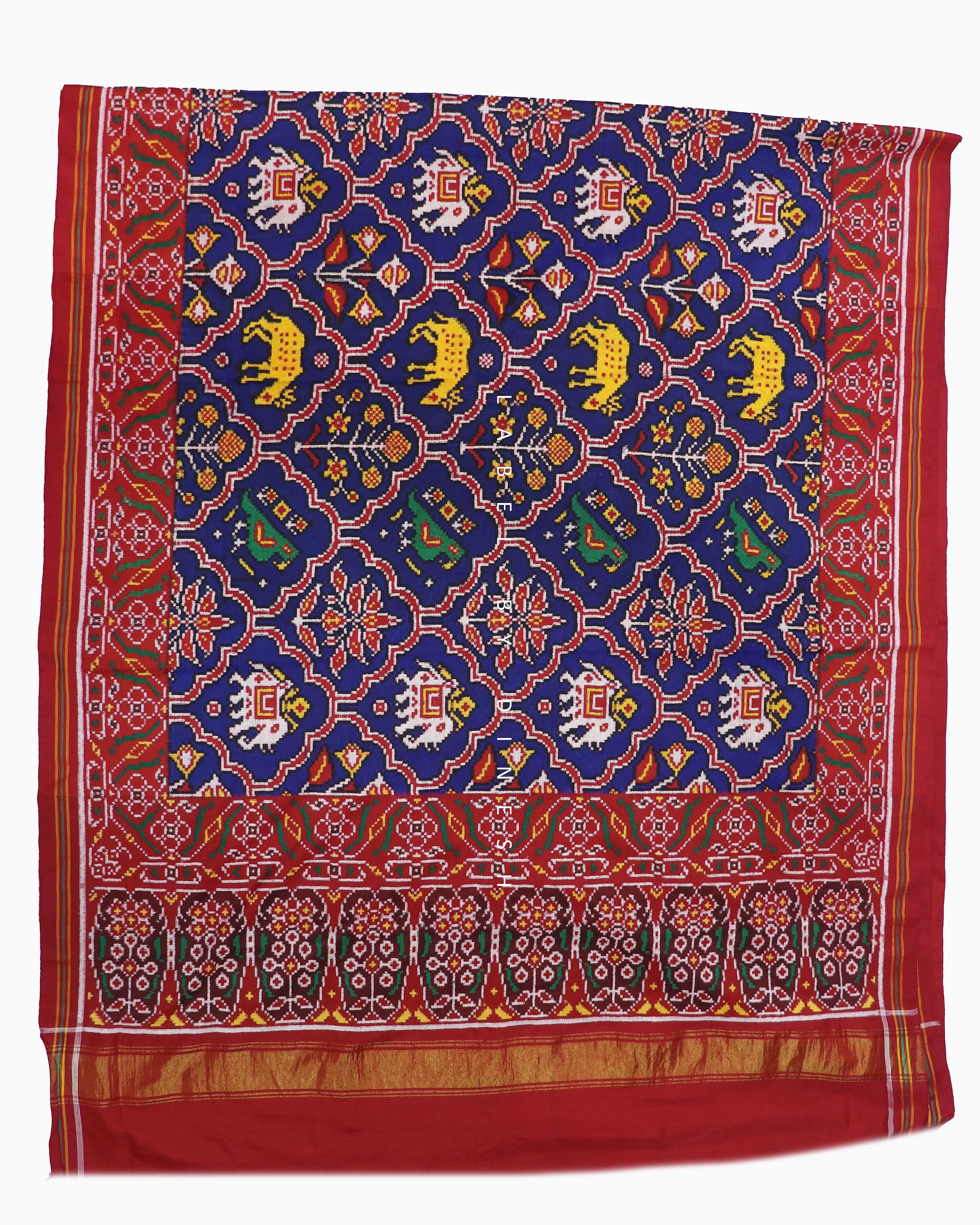 Blue Red Big Figues Patola Saree_1