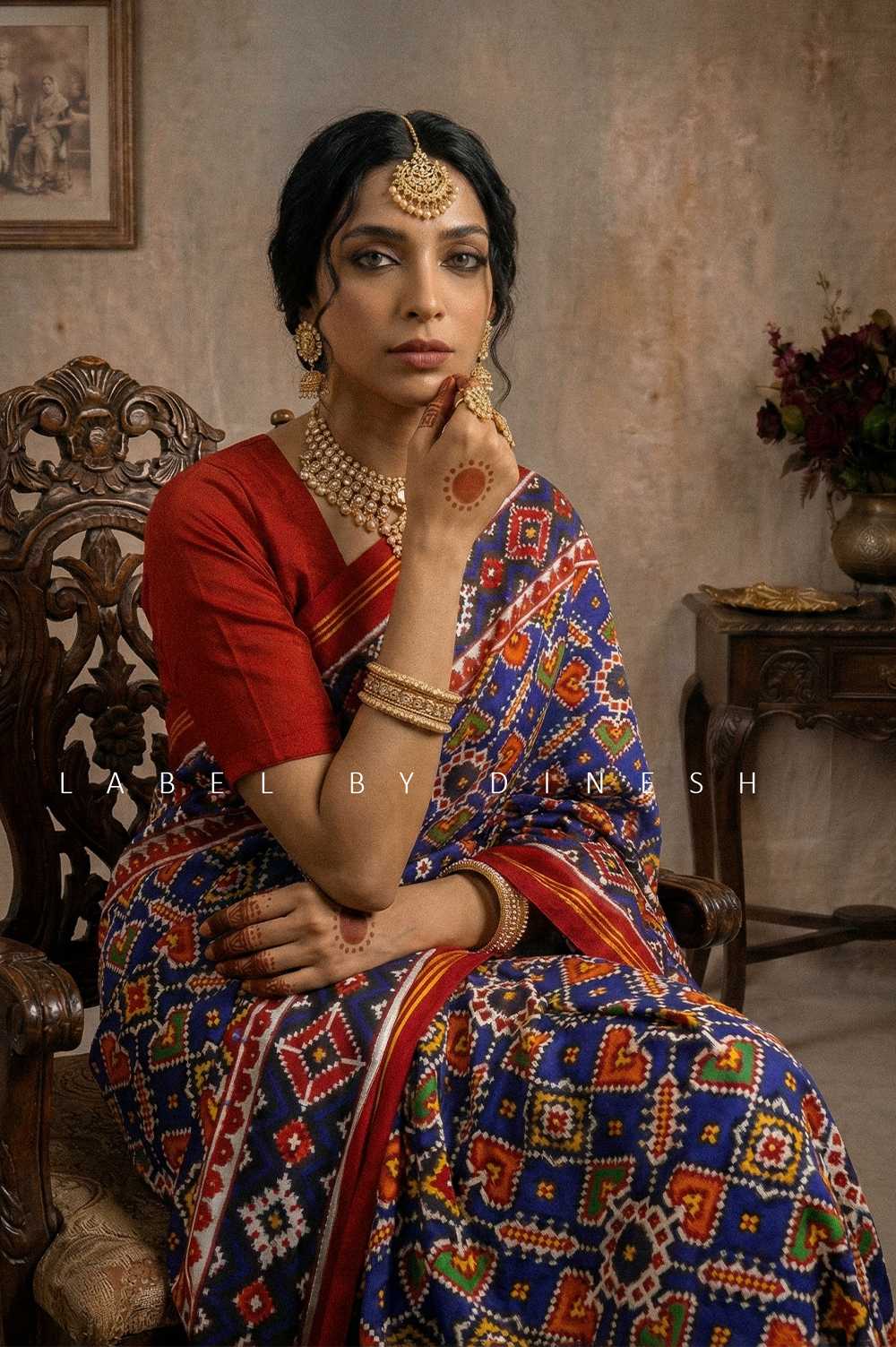 Blue Red Manek Chowk Design Patola Saree_1