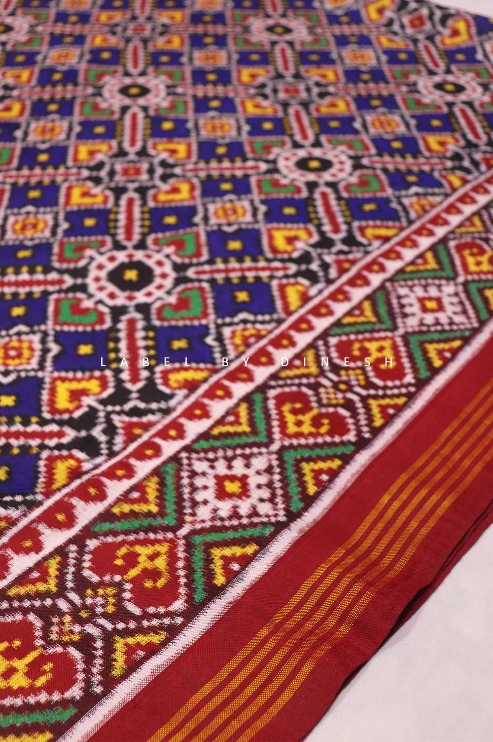 Blue Red Manek Chowk Double Ikkat Patola Saree_1