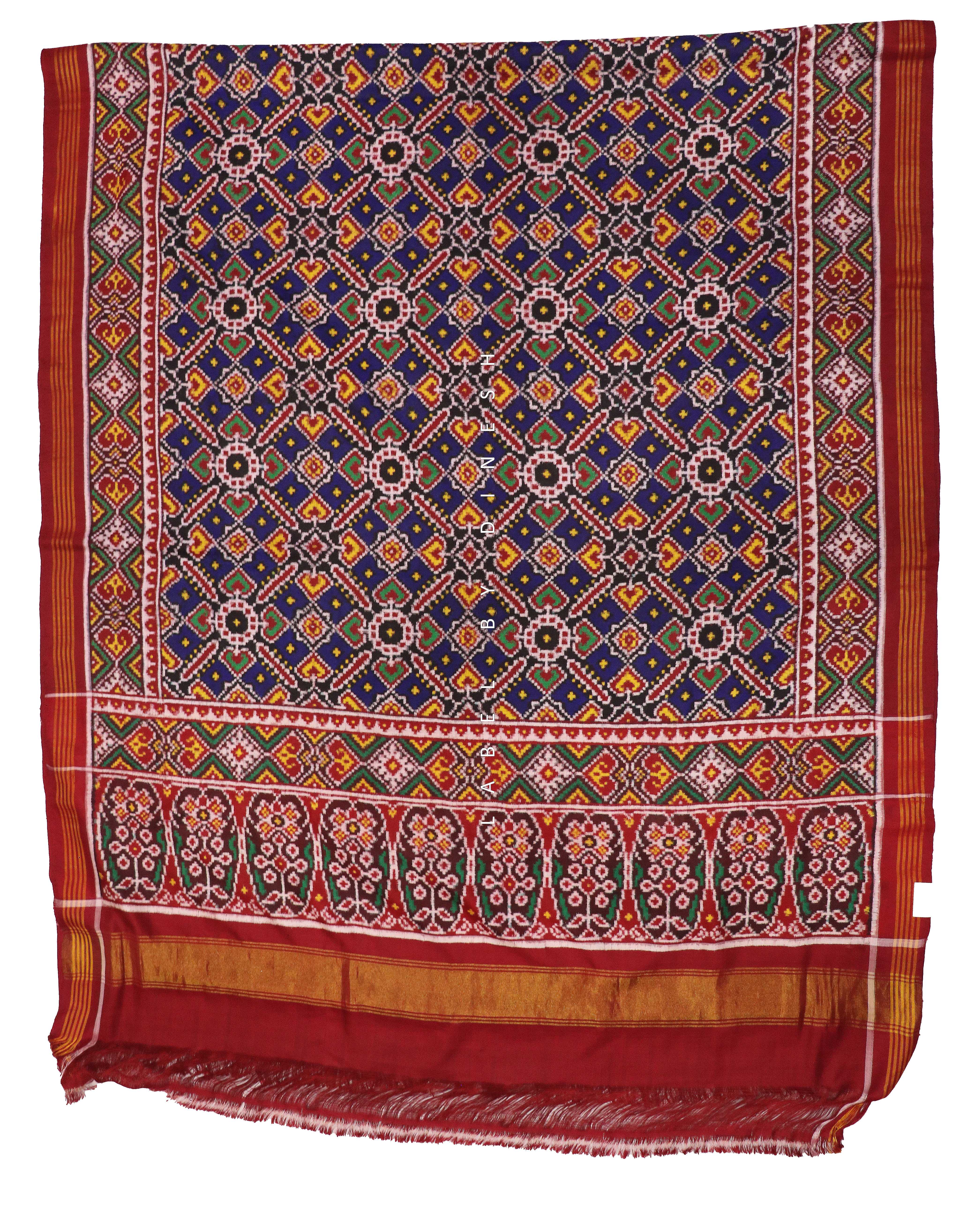 Blue Red Manek Chowk Double Ikkat Patola Saree_1