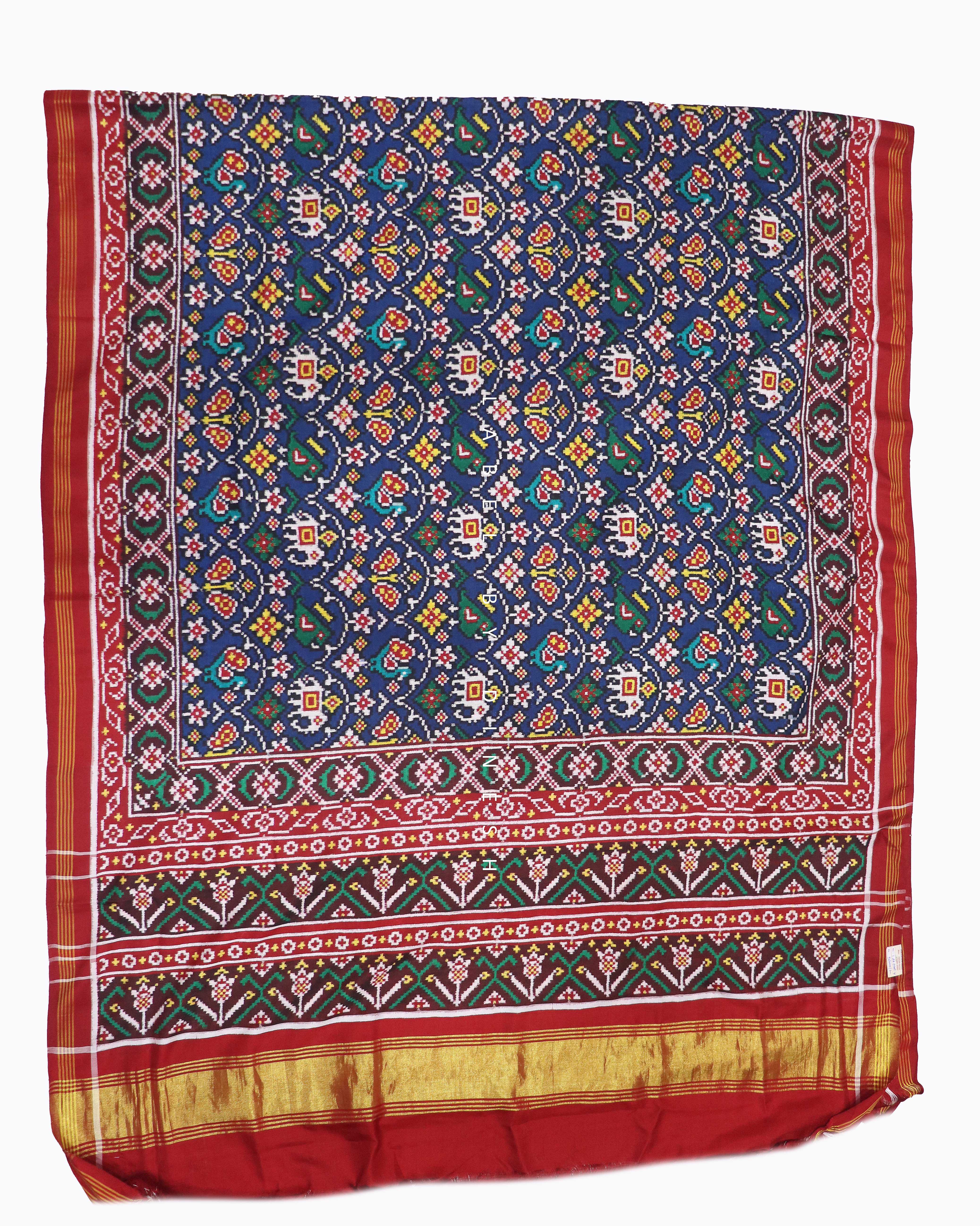 Blue Red Small Figues Patola Saree_1
