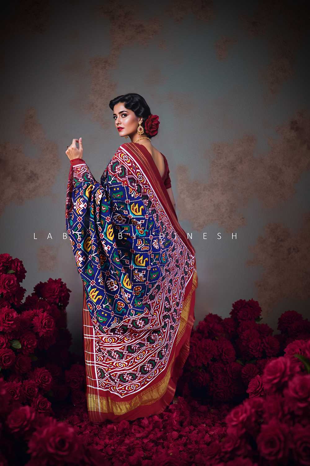Blue Red Small Figures Double Ikkat Patola Saree_1