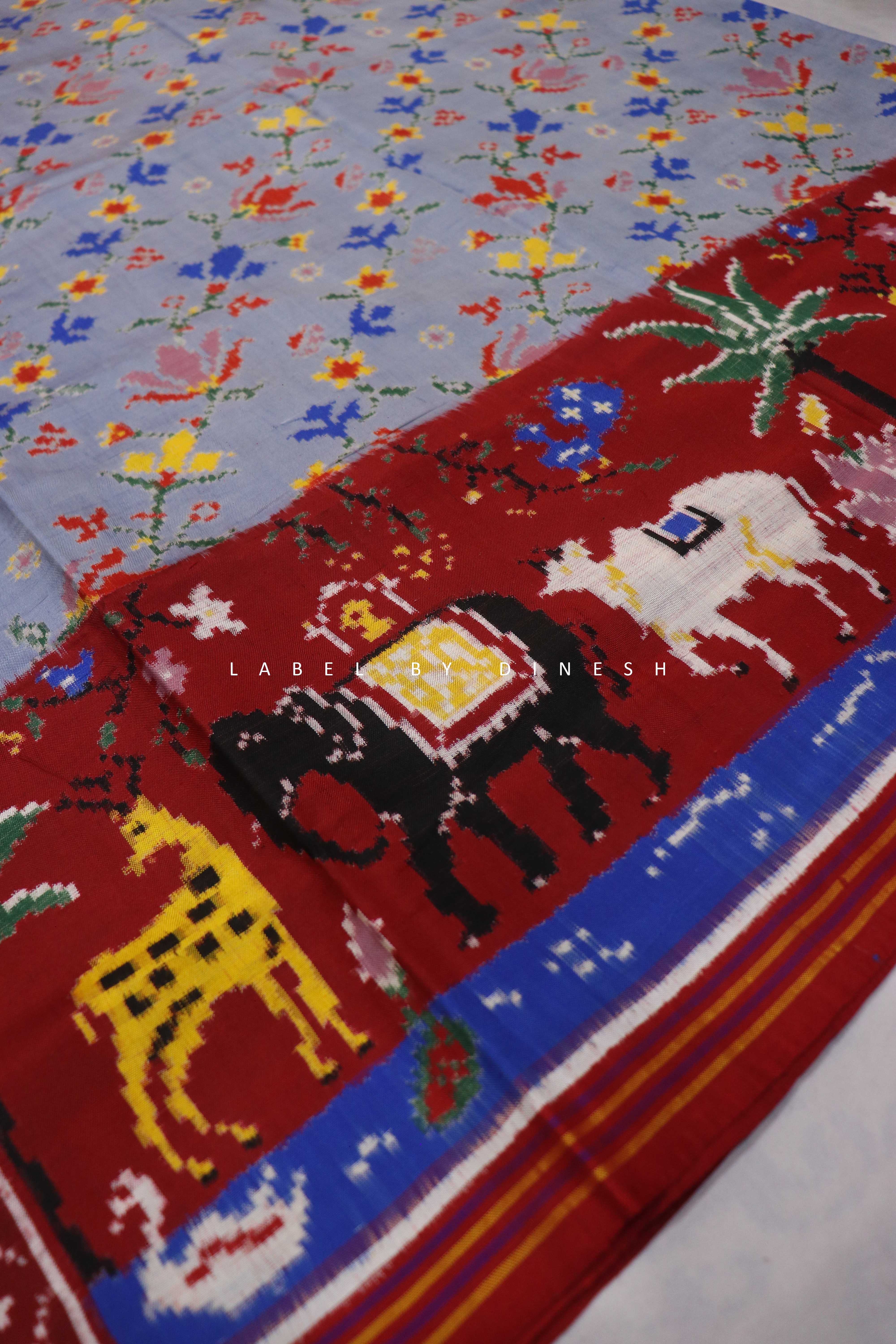 Designer Light Blue Color Cow Design Patola Saree_1