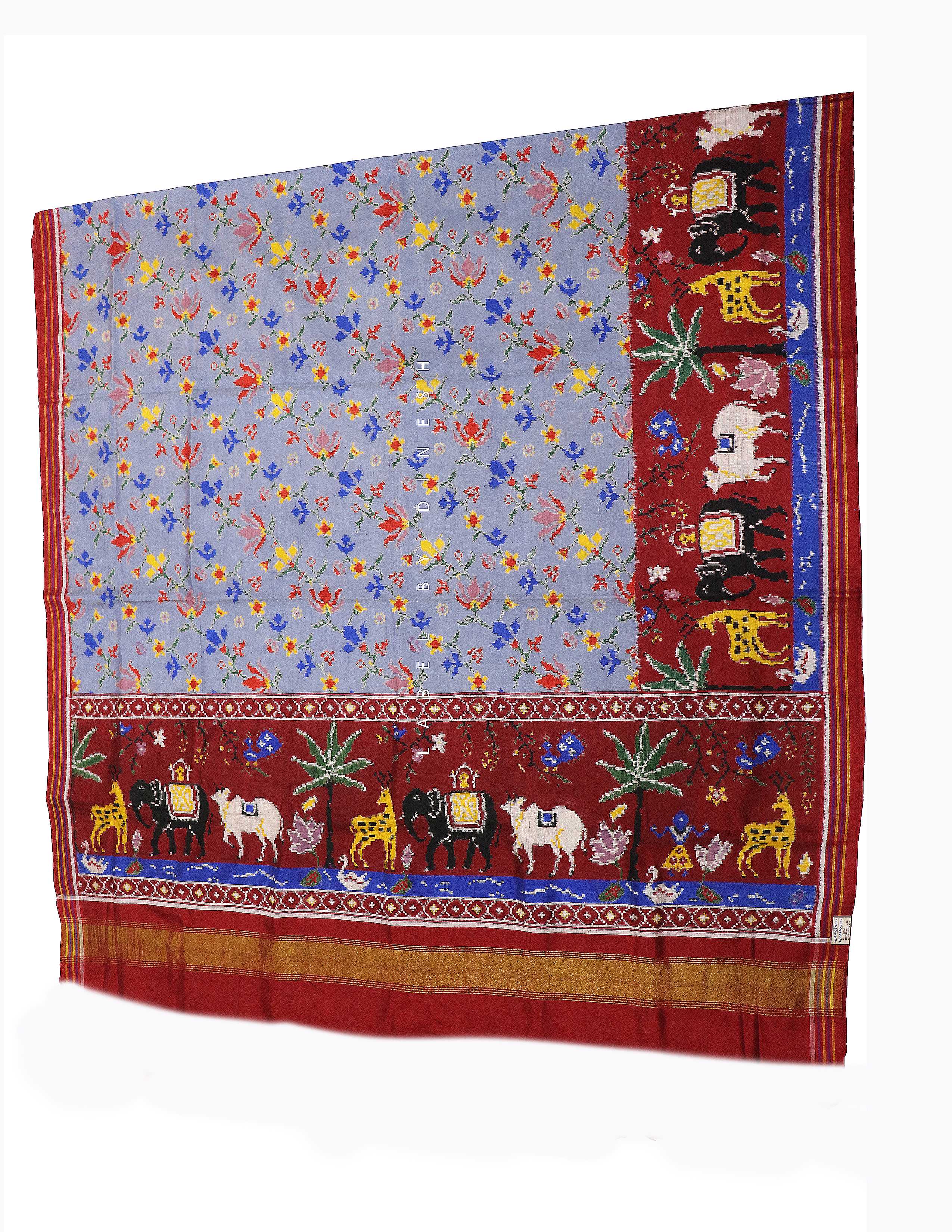 Designer Light Blue Color Cow Design Patola Saree_1