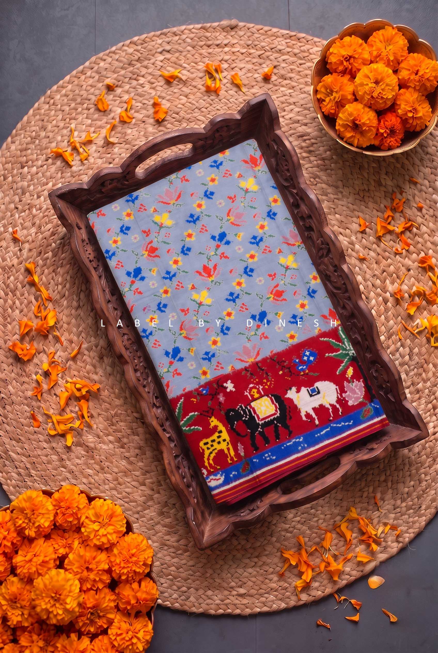 Designer Light Blue Color Cow Design Patola Saree_1