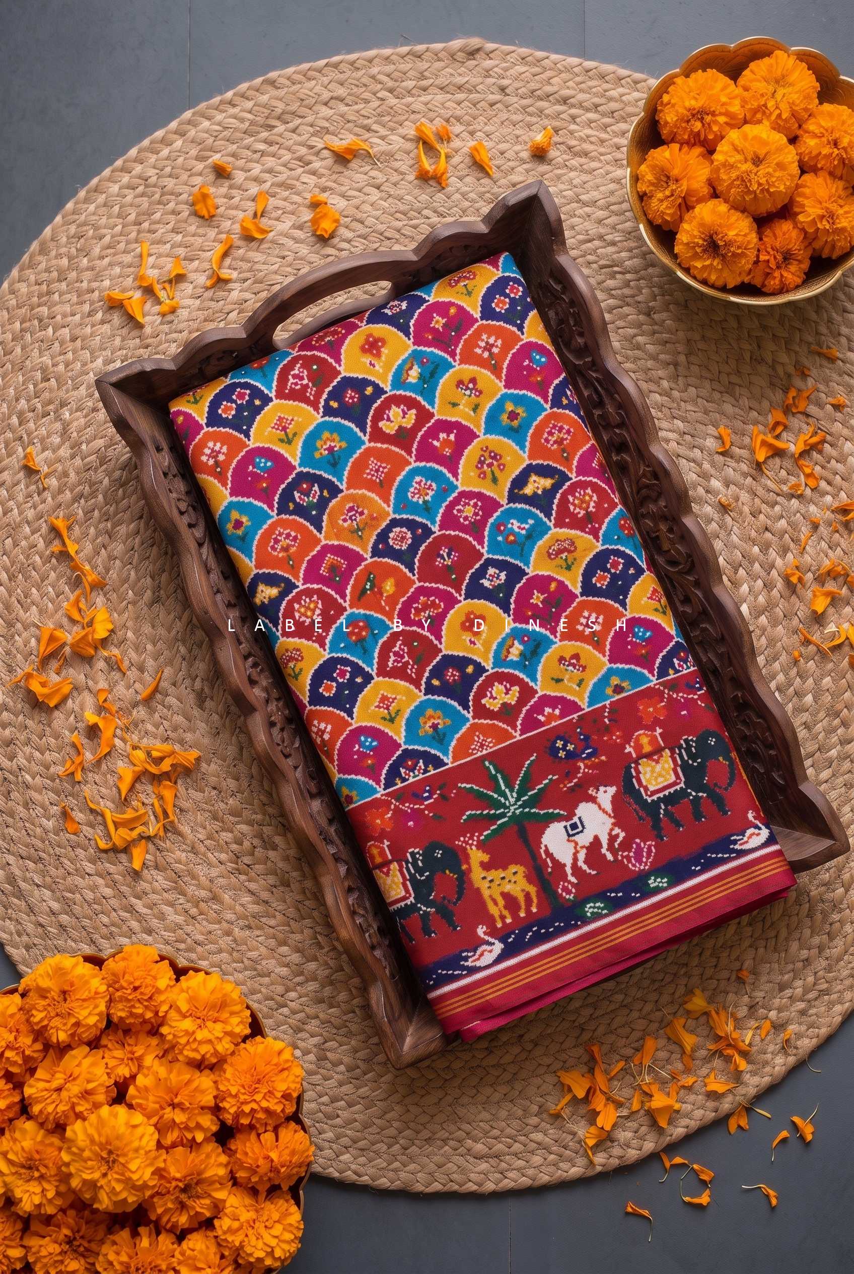 Designer Multi Color With Cow Figure Patola Saree_1