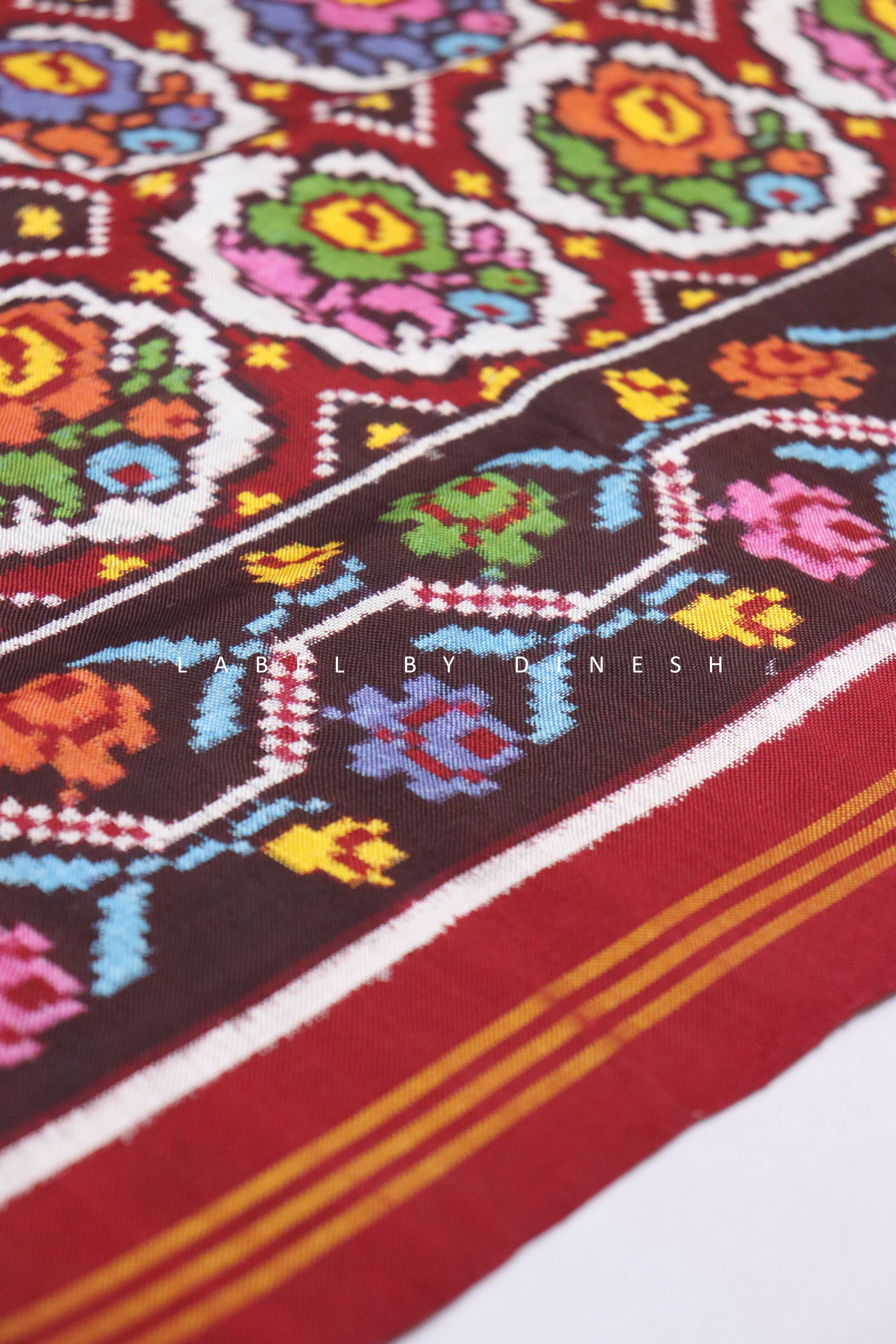 Designer Multi Rose Double Ikkat Patola Saree_1