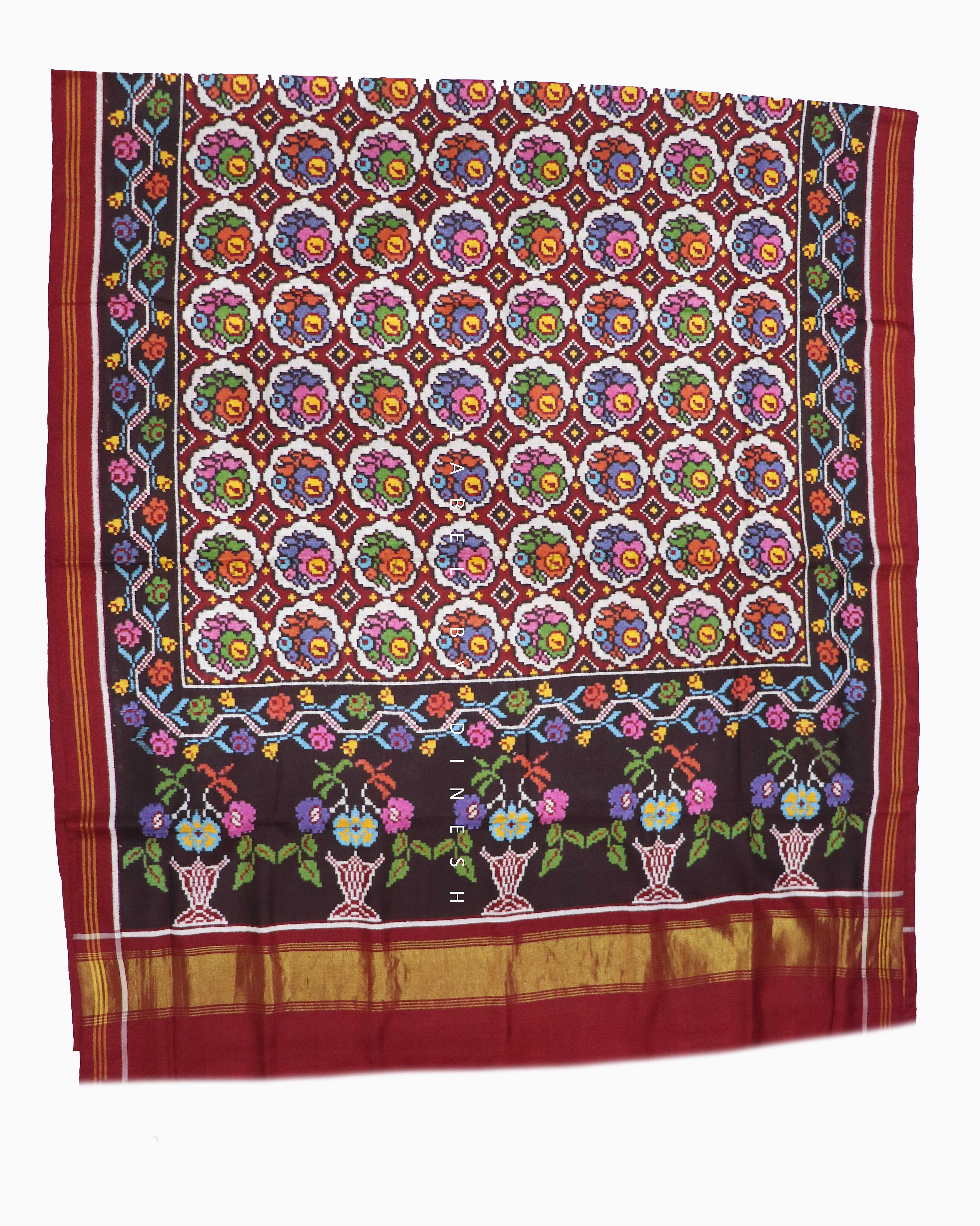 Designer Multi Rose Double Ikkat Patola Saree_1