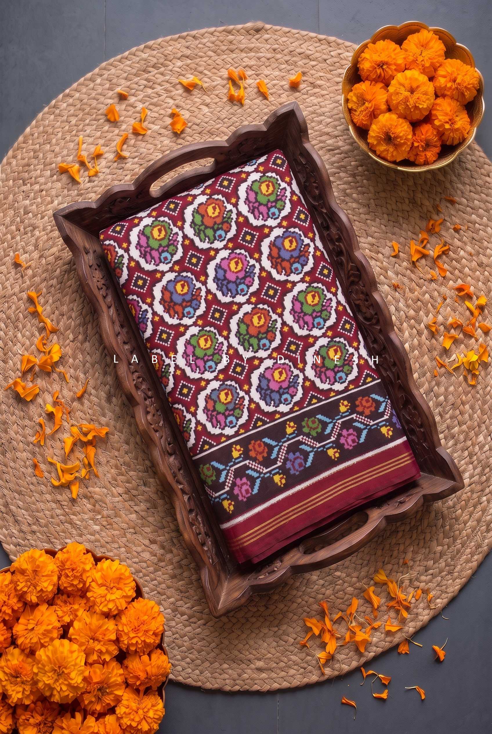 Designer Multi Rose Double Ikkat Patola Saree_1