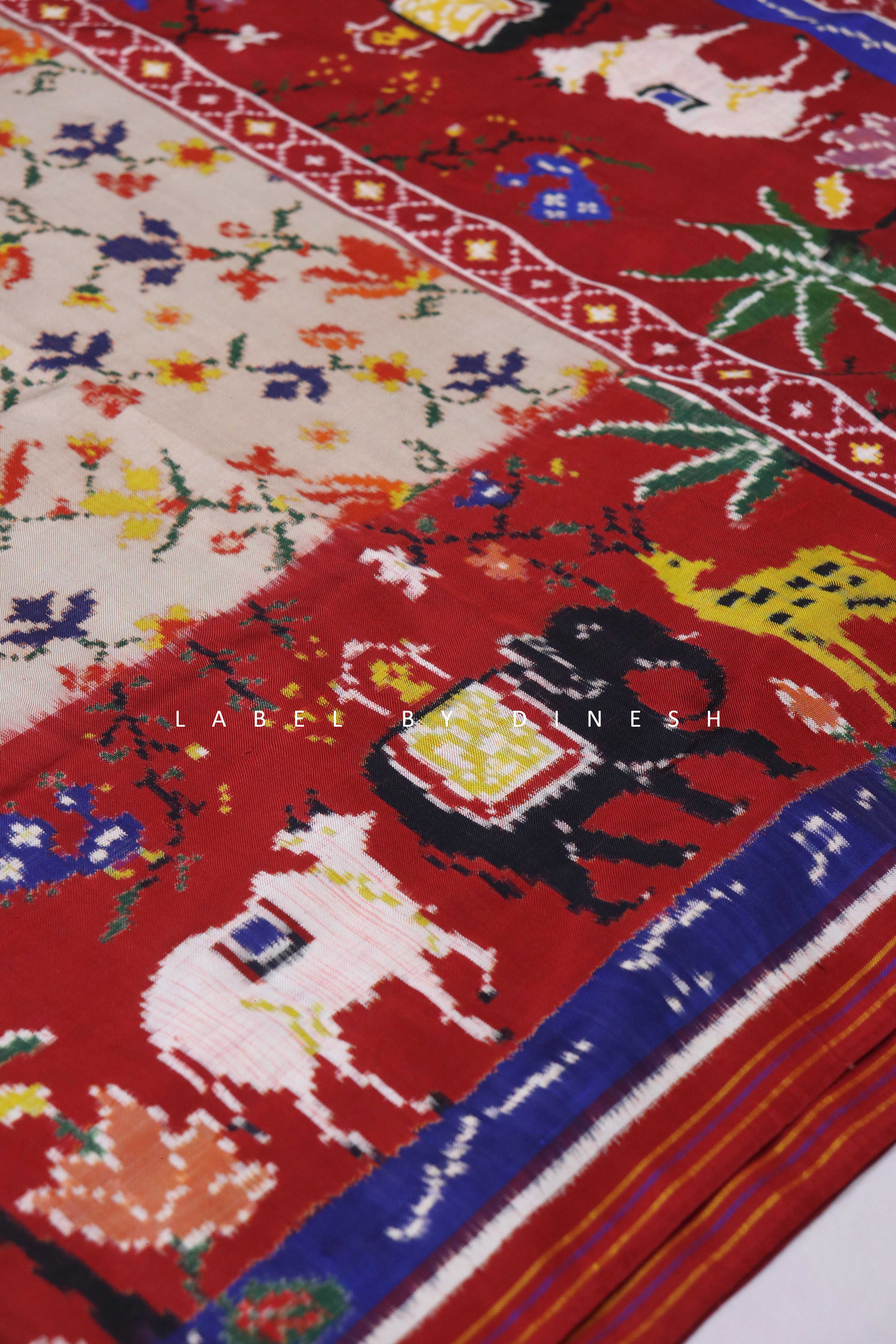 Designer Offwhite Cow Design Patola Saree_1