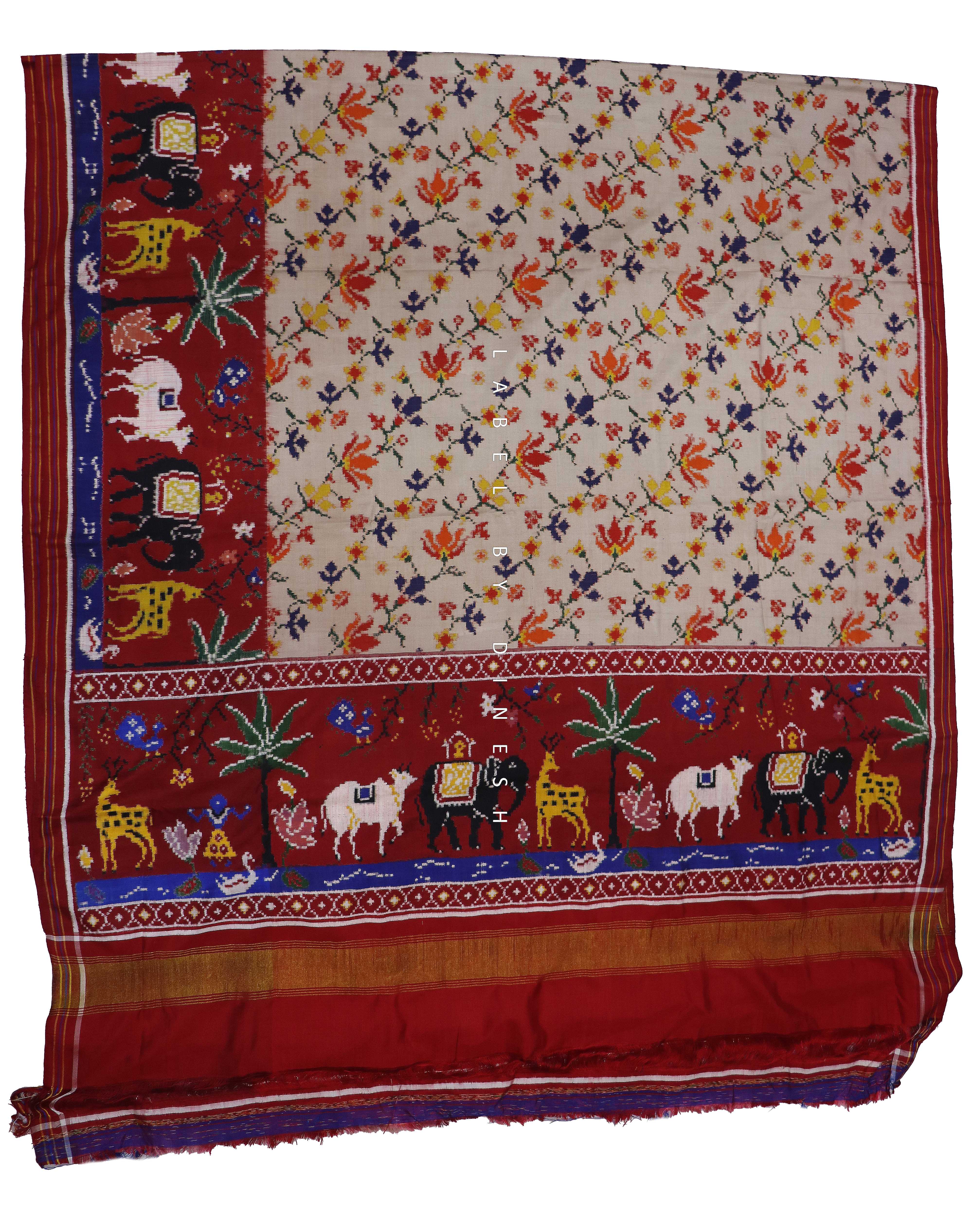 Designer Offwhite Cow Design Patola Saree_1