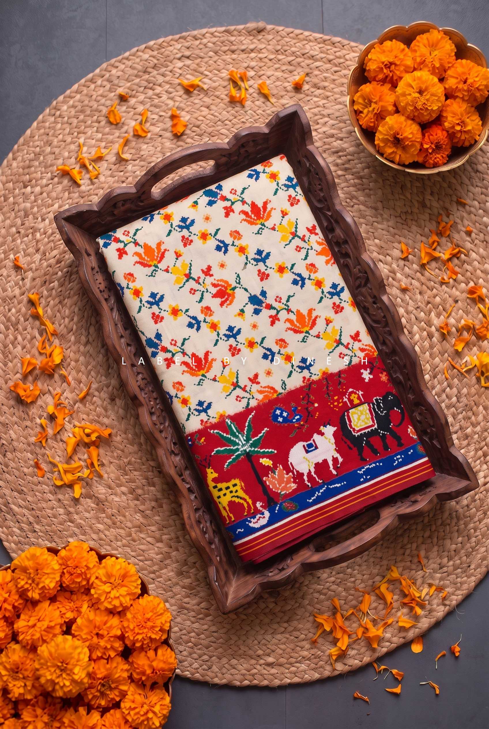 Designer Offwhite Cow Design Patola Saree_1