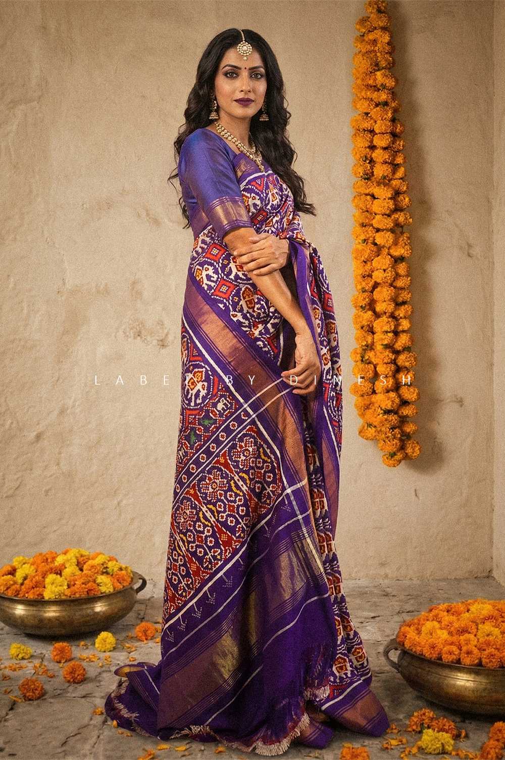 Elephant Design Natural Dye Double Ikkat Patola Saree_1