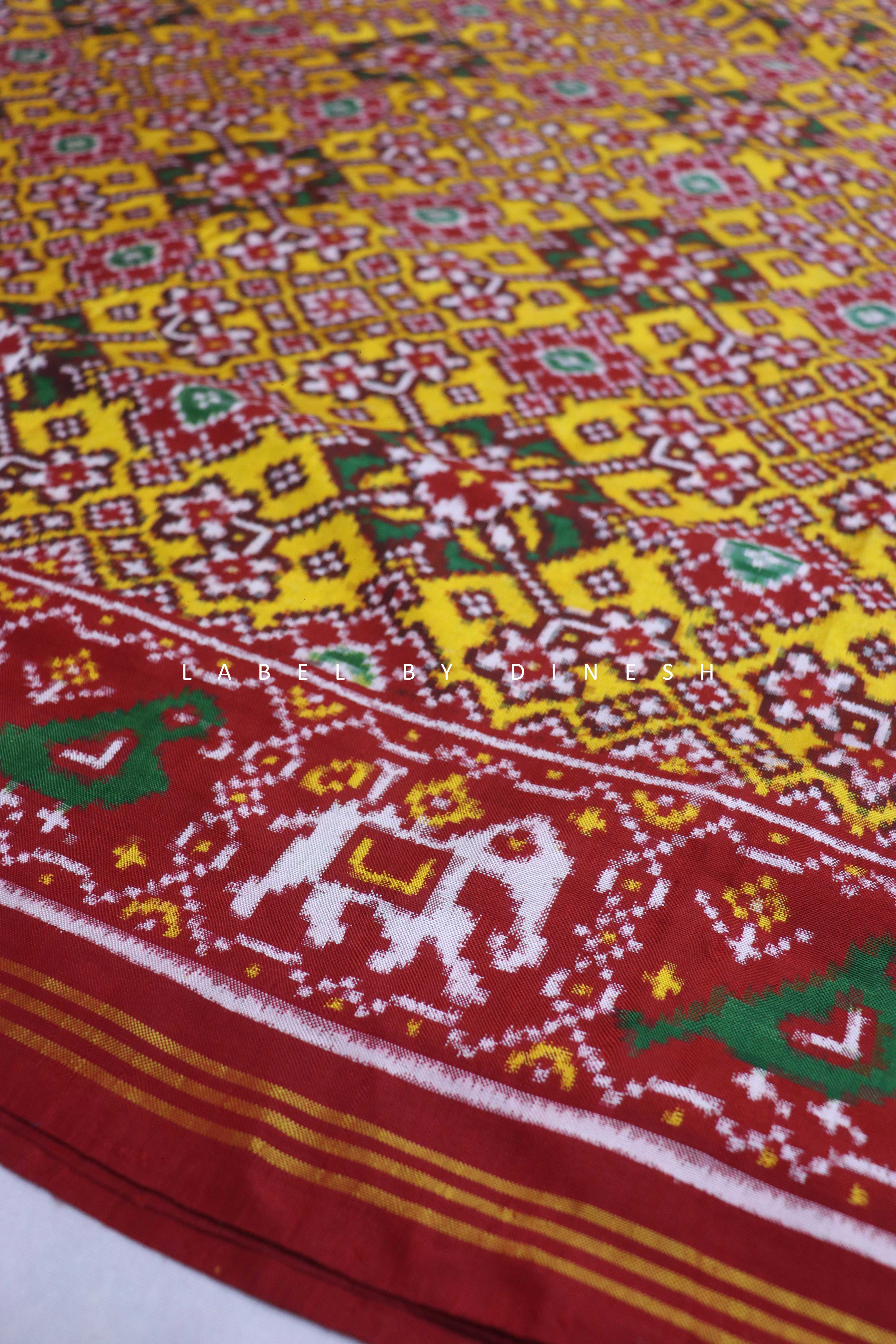Mustard Yellow Navatna Design Patola Saree_1