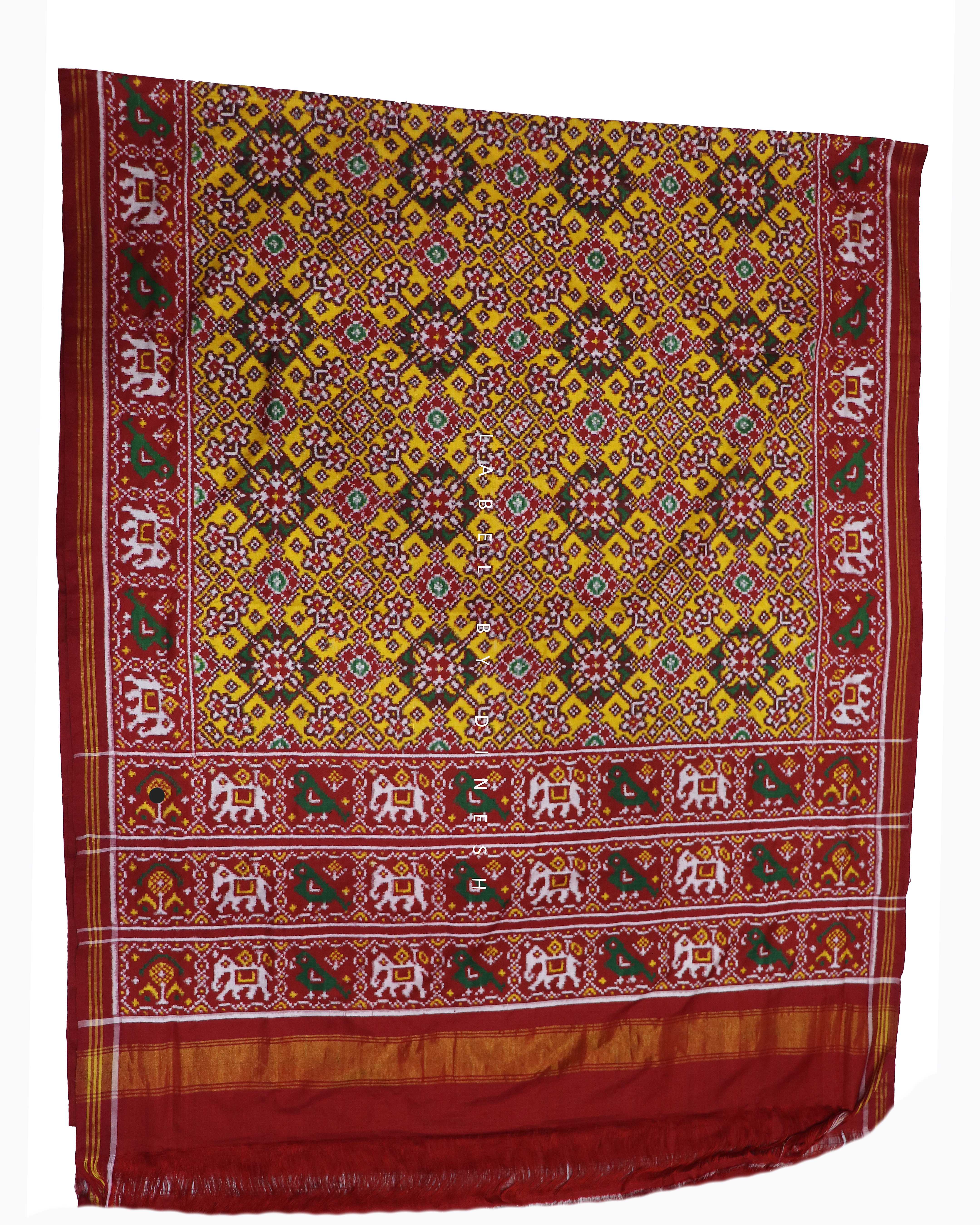 Mustard Yellow Navatna Design Patola Saree_1