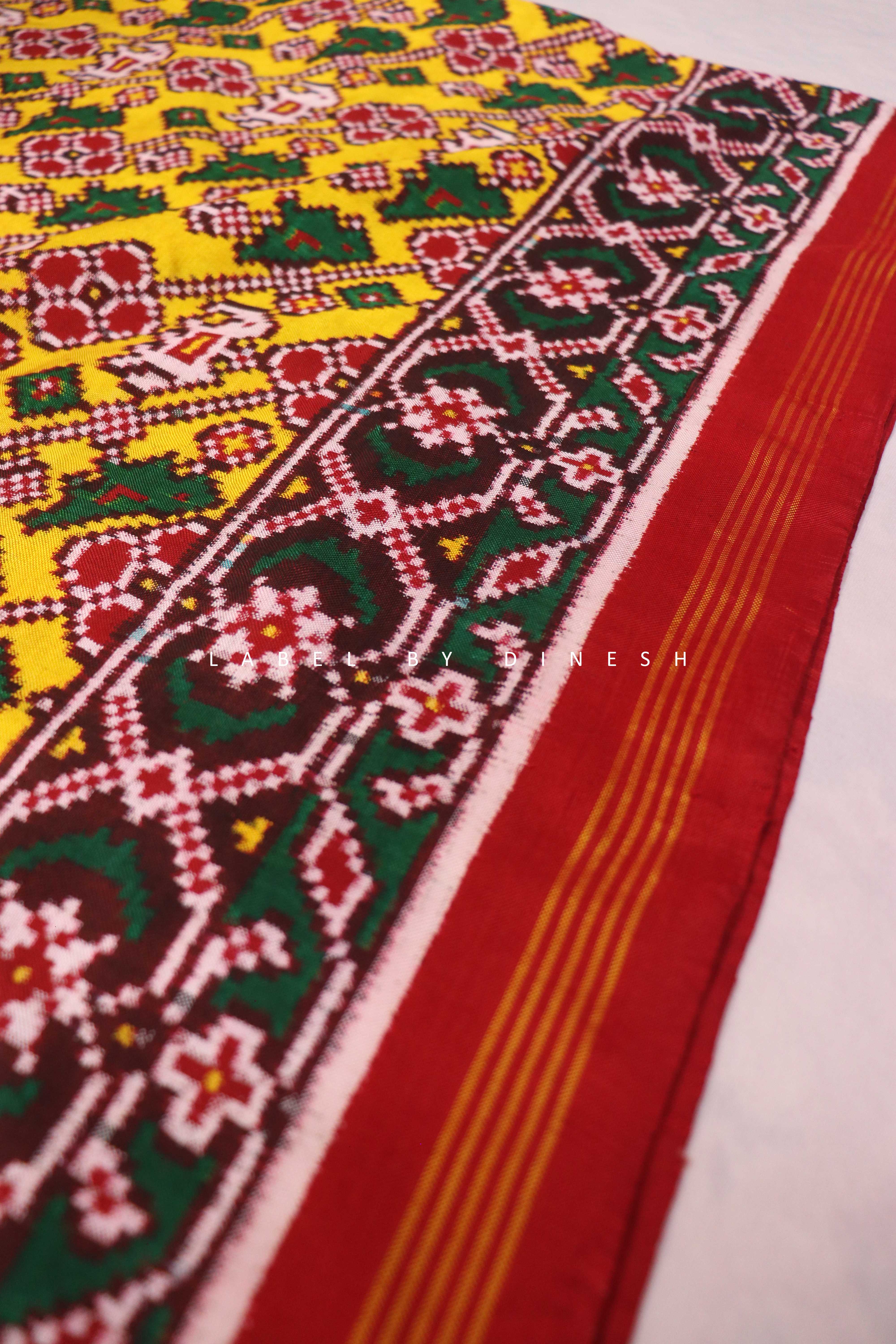 Mustard Yellow Small Figures In Lahariya Patola Saree_1