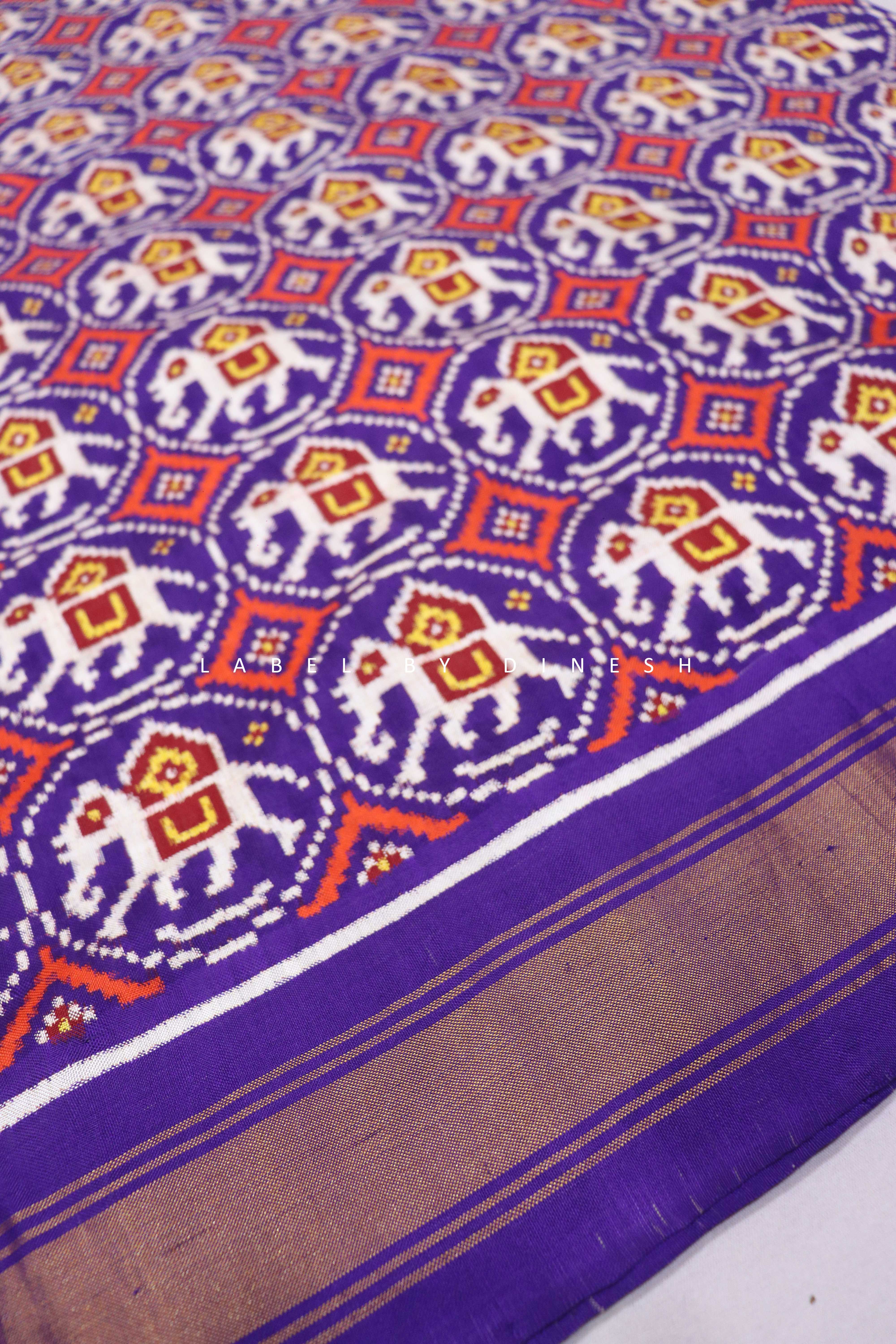 Natural Dye Purple Color small Figures Double Ikkat Patola Saree_1
