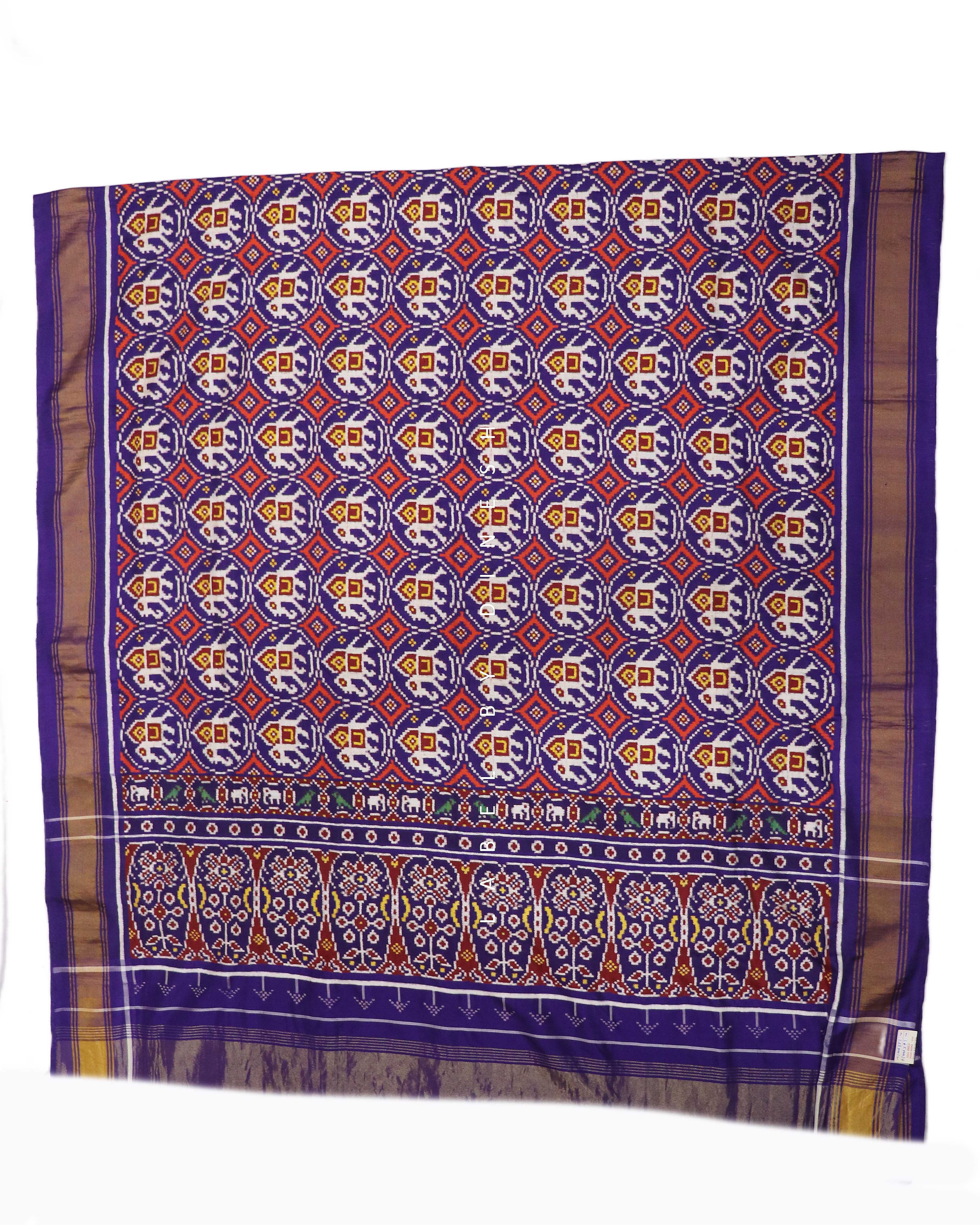 Natural Dye Purple Color small Figures Double Ikkat Patola Saree_1