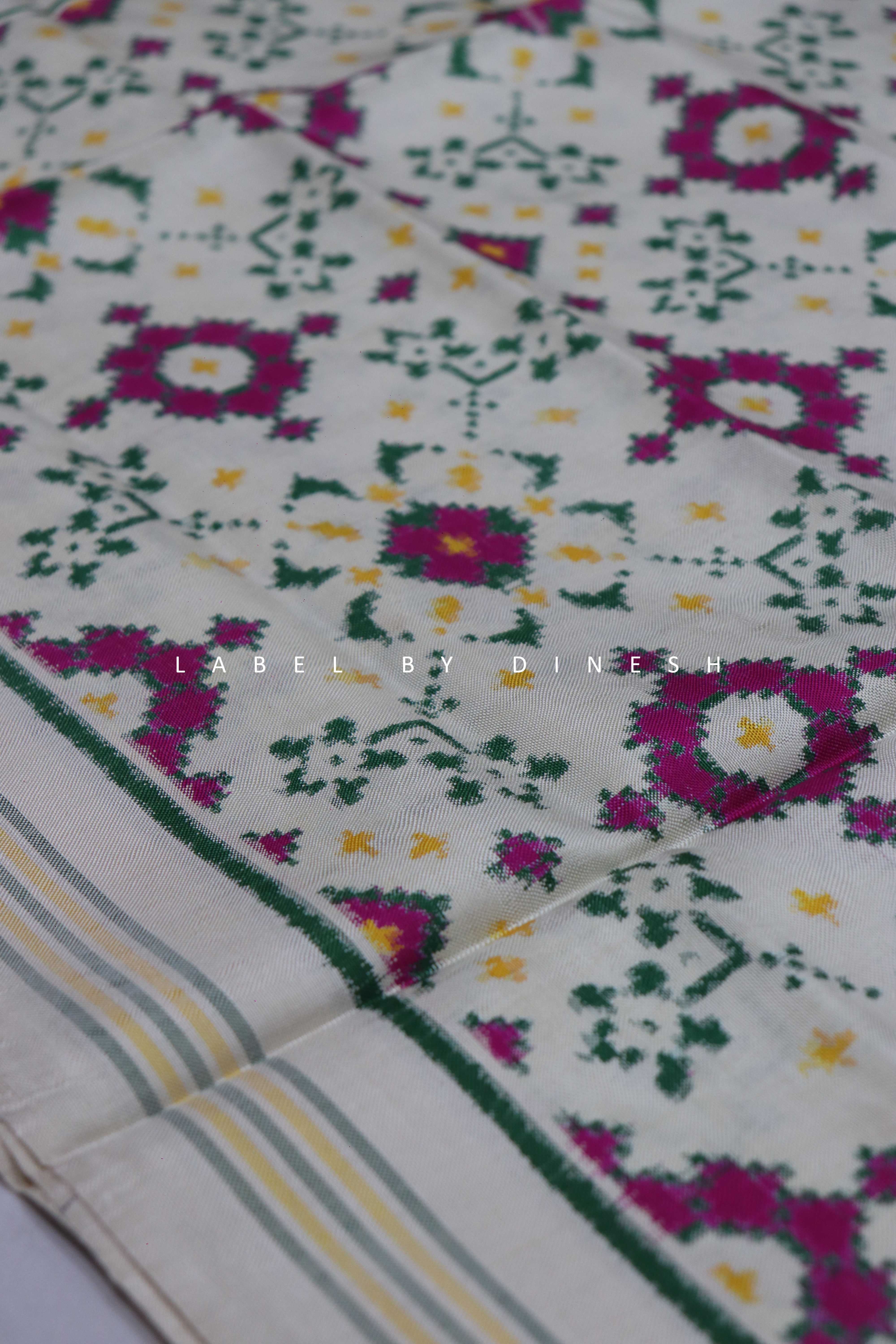 Offwhite Navratna Double Ikkat Patola Saree_1