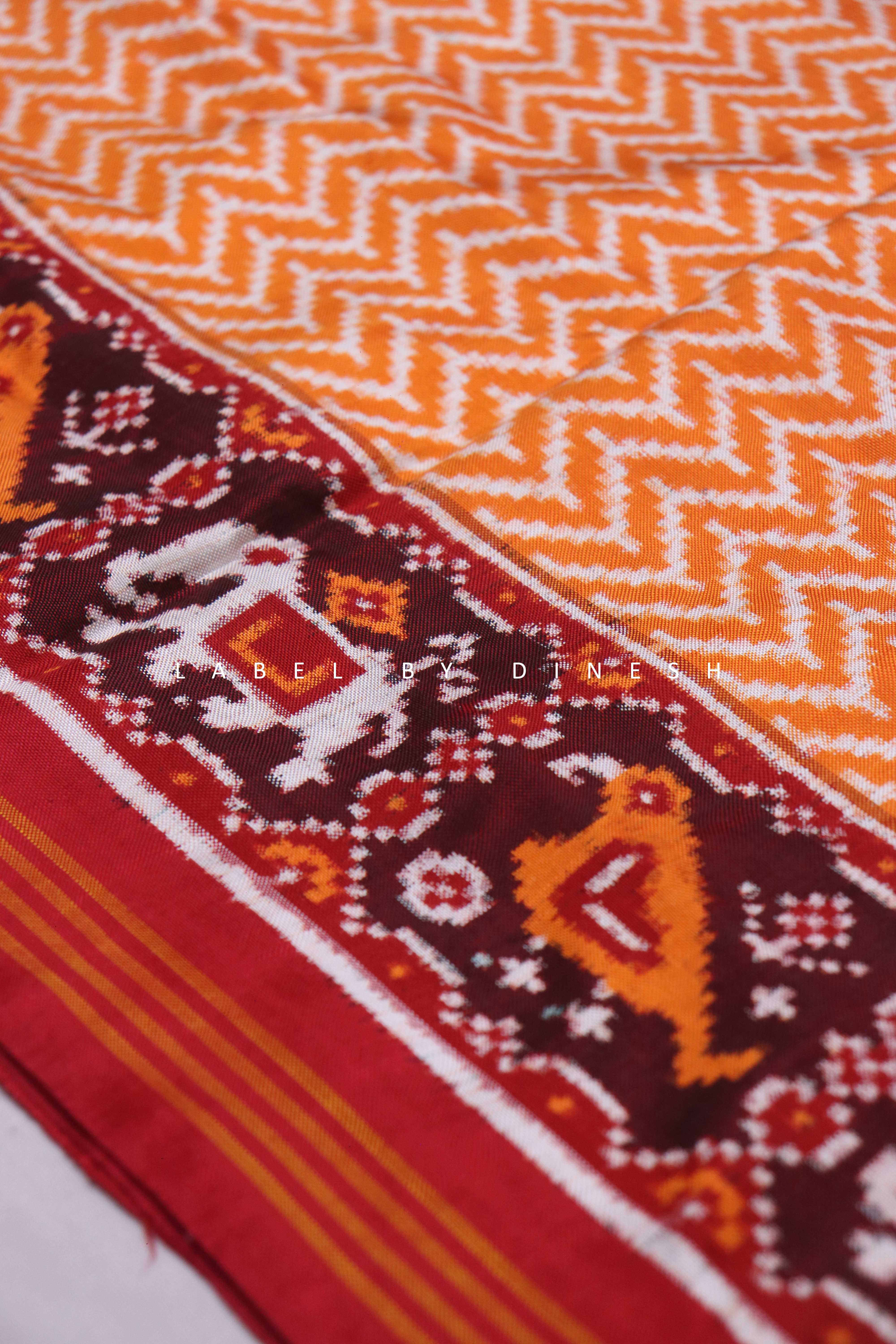 Orange Lahariya Design Double Ikkat Patola Saree_1