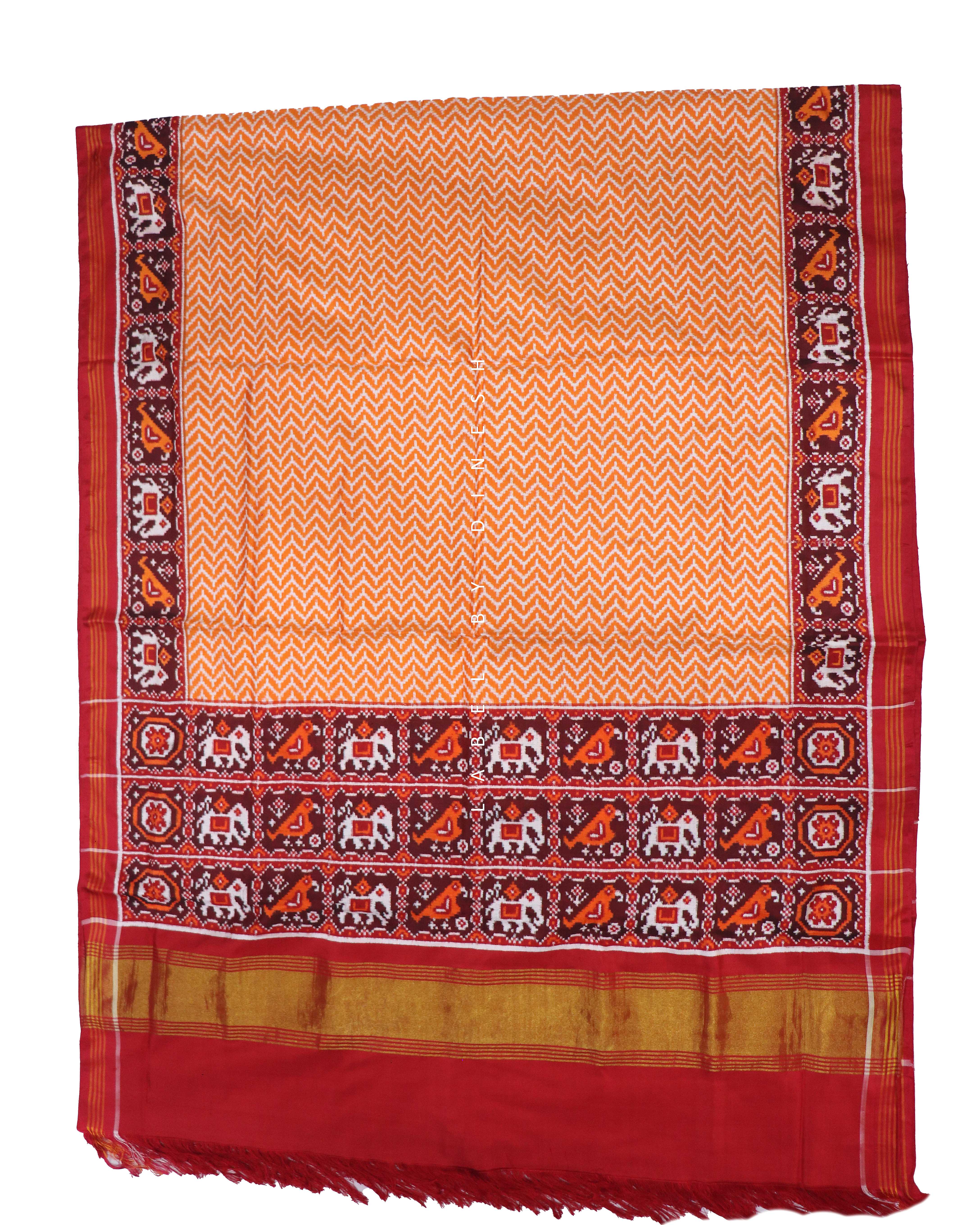 Orange Lahariya Design Double Ikkat Patola Saree_1