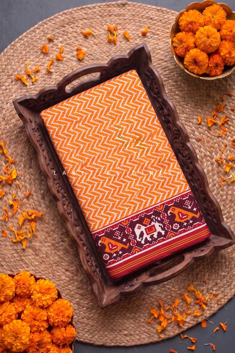Orange Lahariya Design Double Ikkat Patola Saree_1