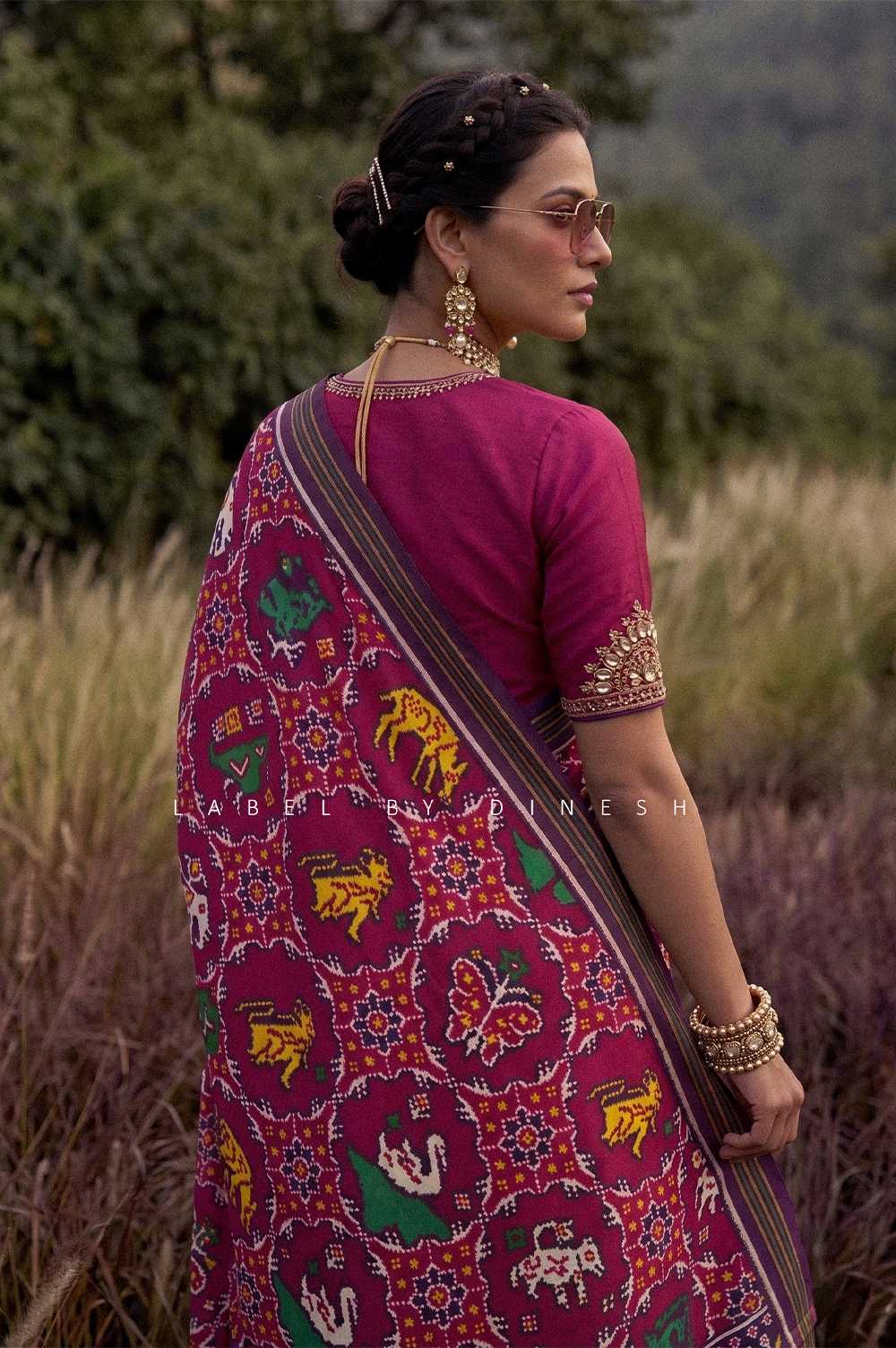 Pink Purple Figures In Chhabdi Design Patola Saree _1