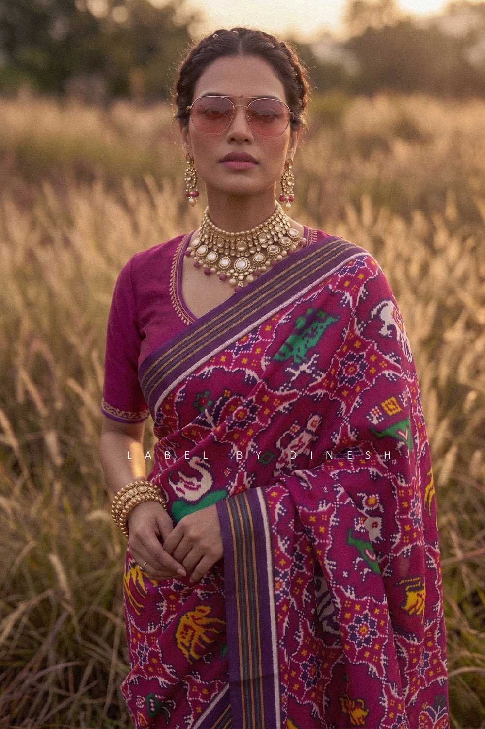 Pink Purple Figures In Chhabdi Design Patola Saree _1