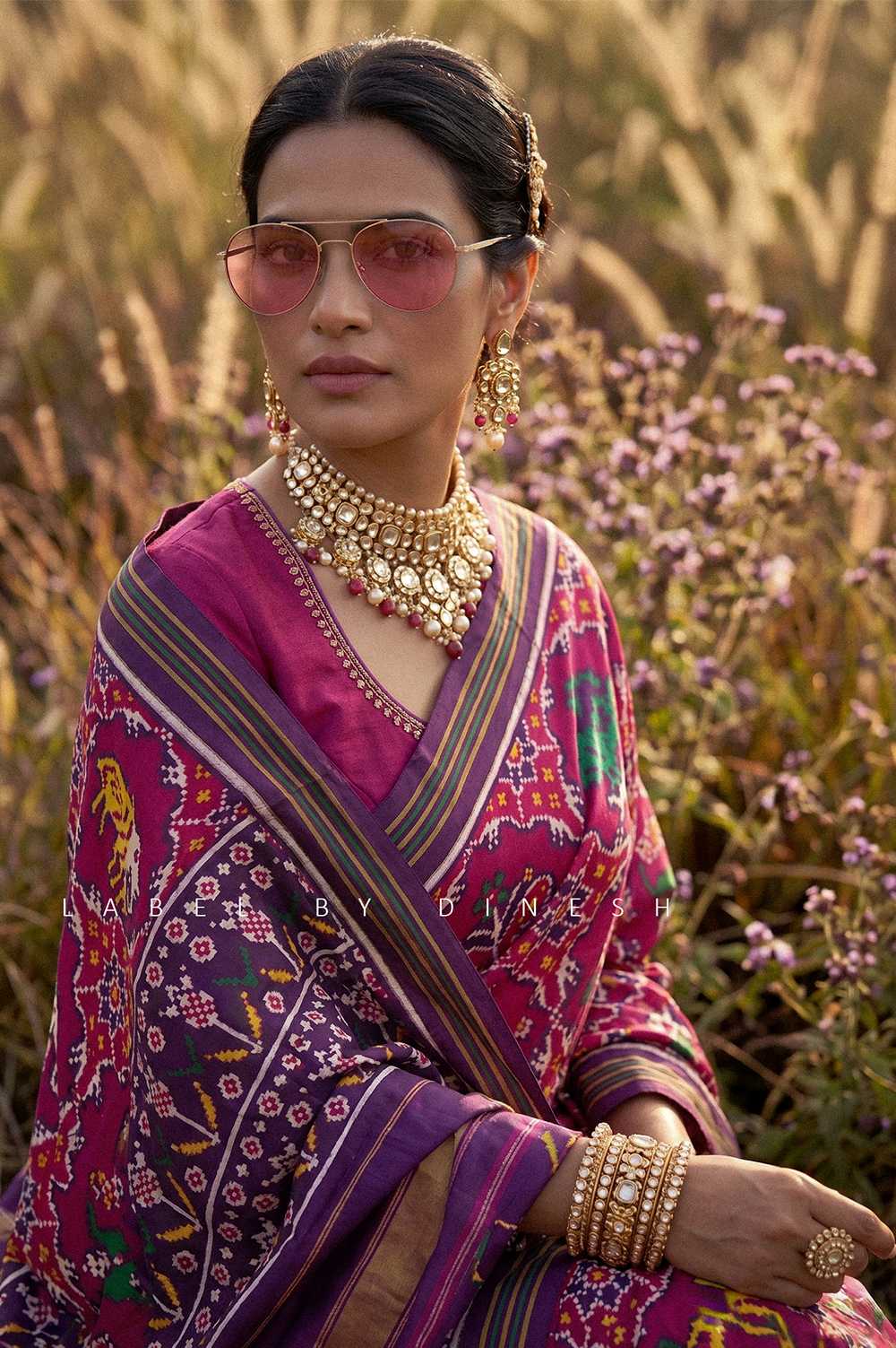 Pink Purple Figures In Chhabdi Design Patola Saree _1
