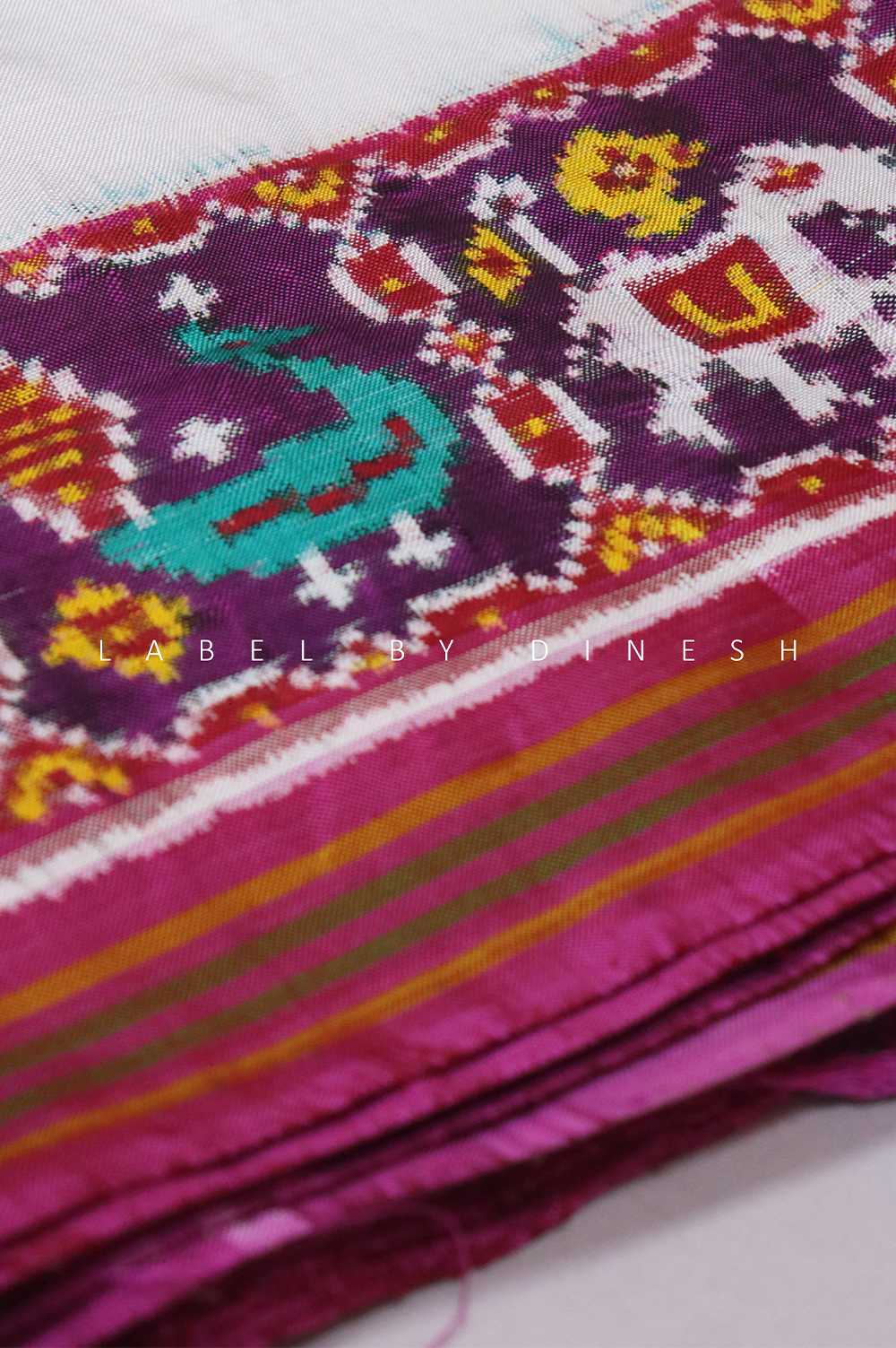 Pink White Plain Double Ikkat Patola Saree_1