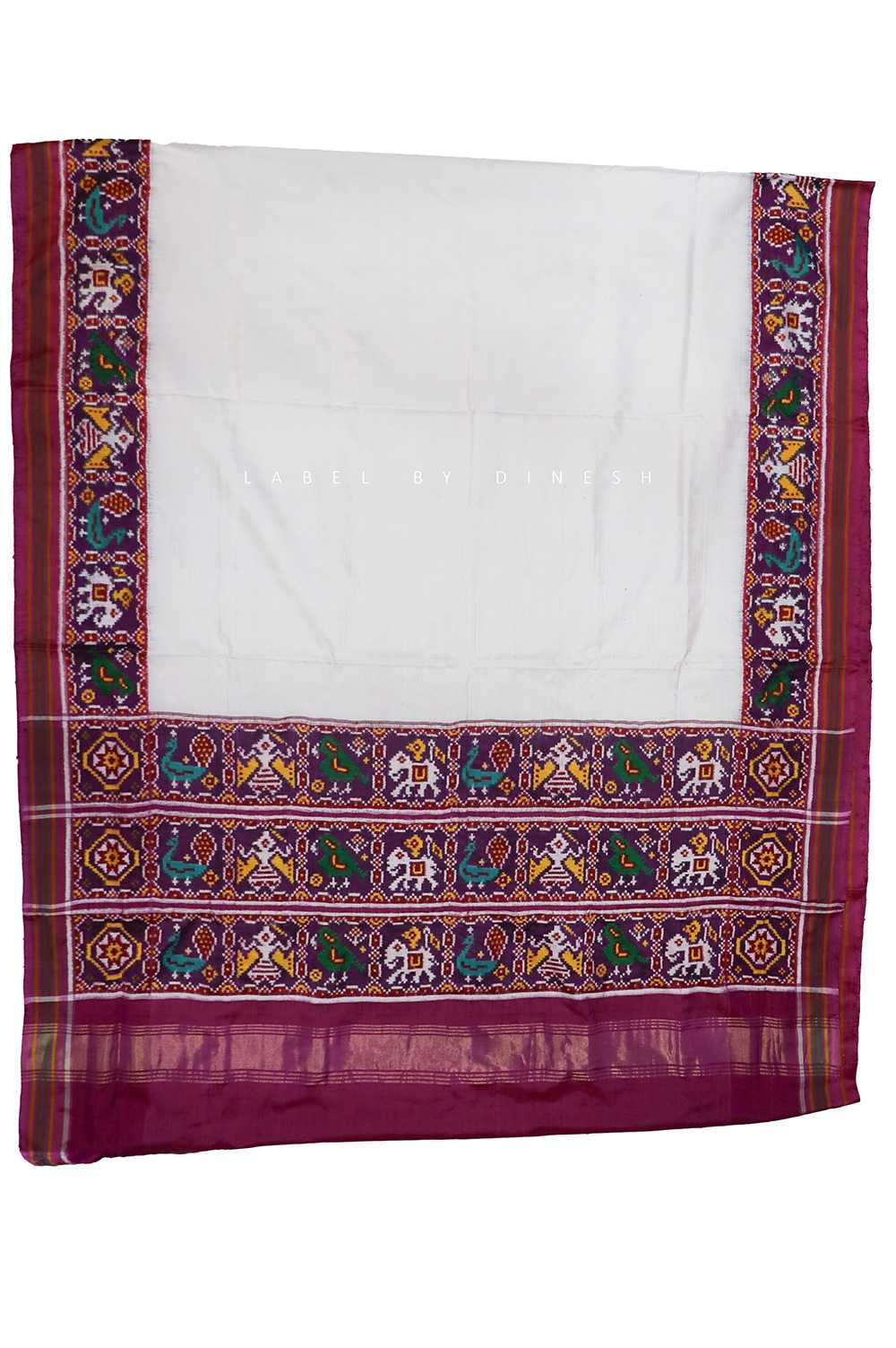 Pink White Plain Double Ikkat Patola Saree_1