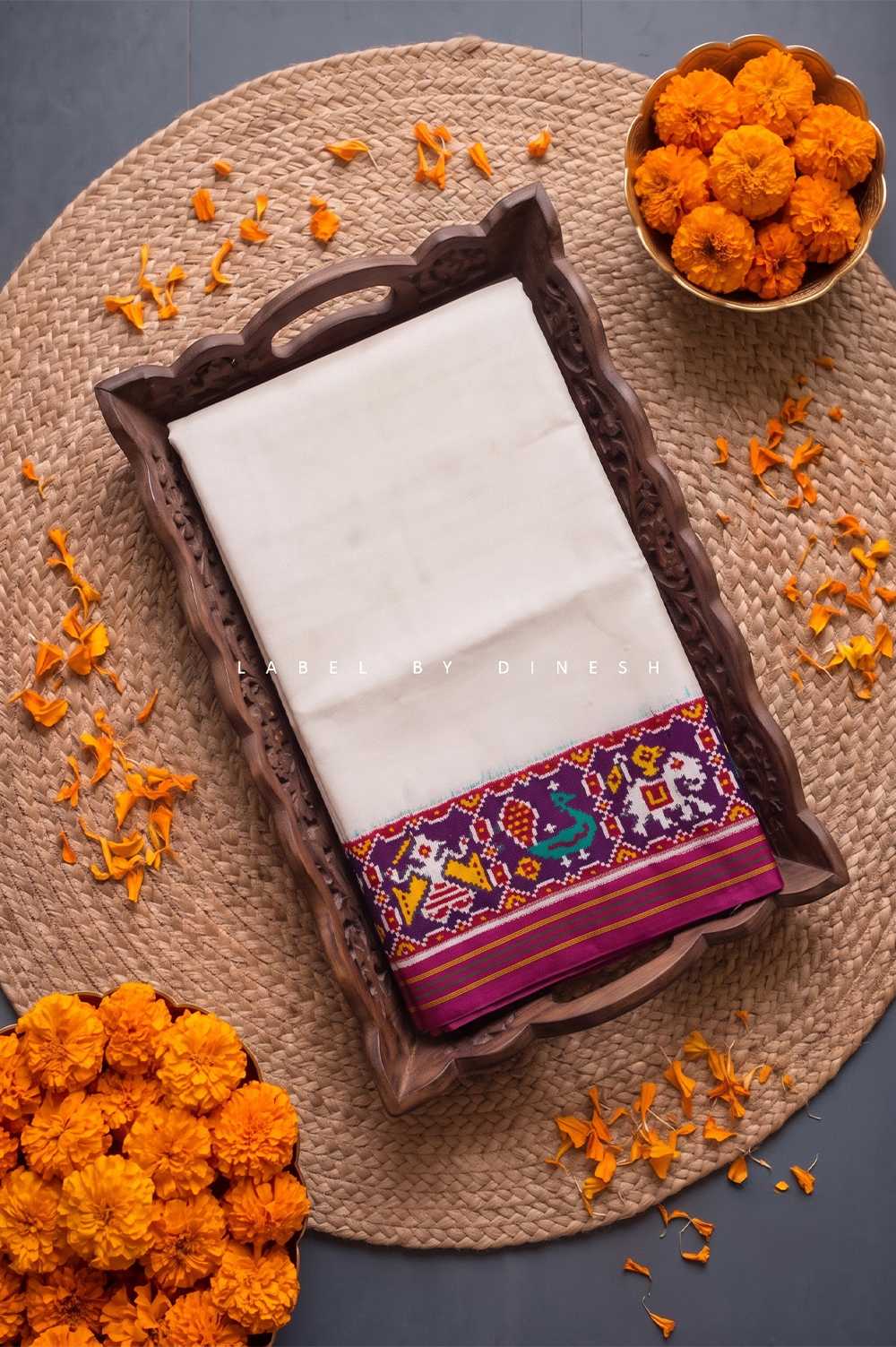Pink White Plain Double Ikkat Patola Saree_1
