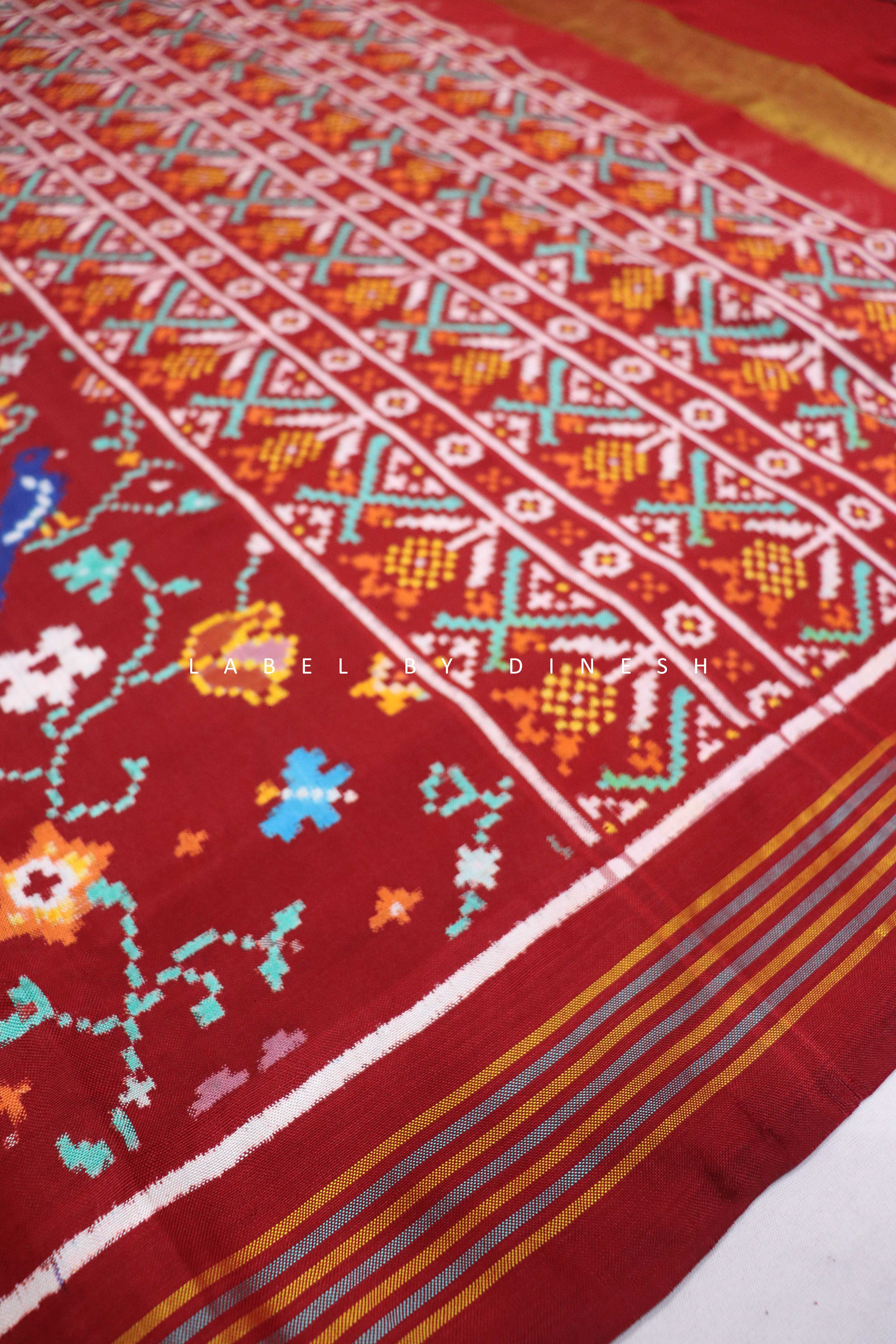 Red Deisgner Deer Patola Saree_1