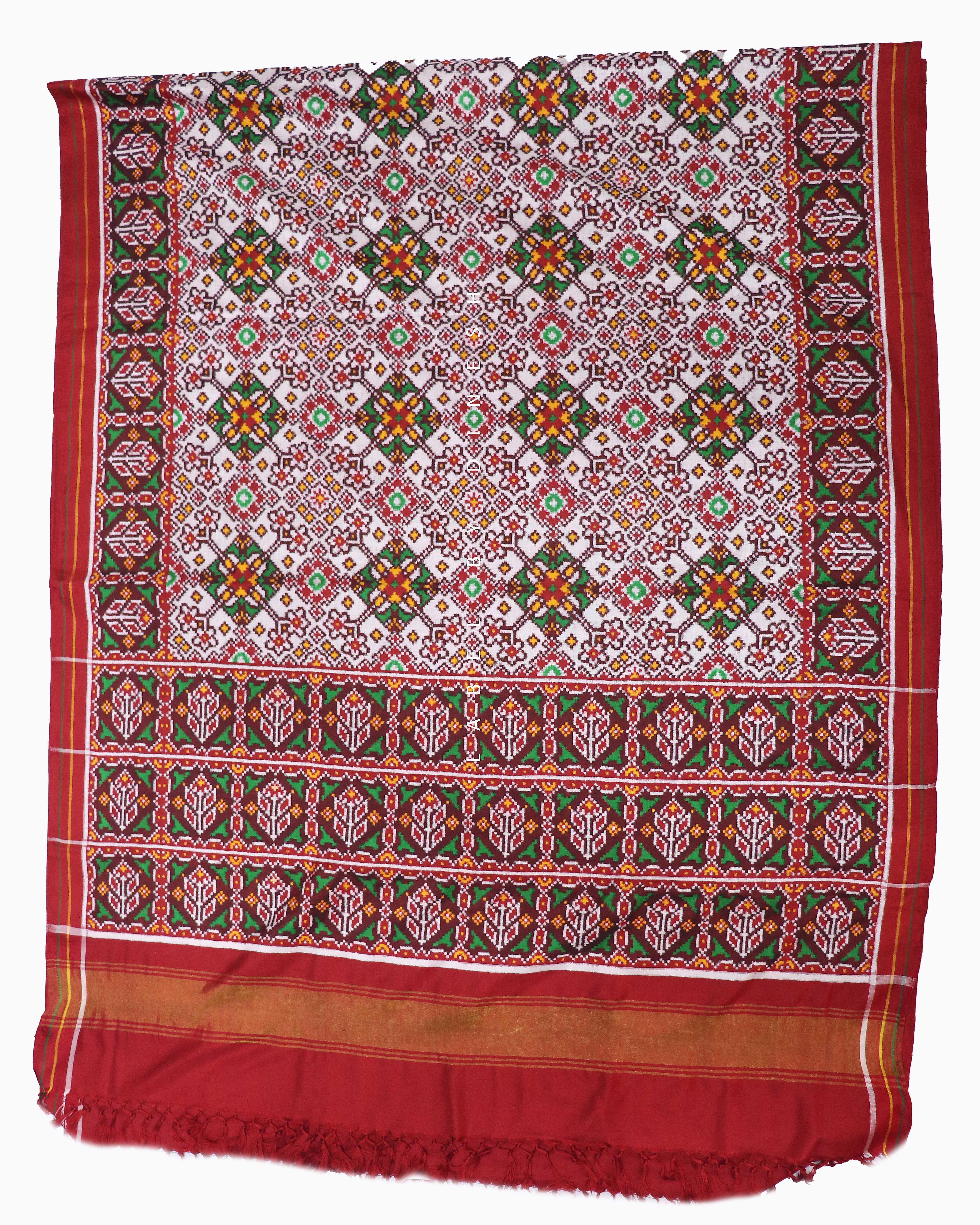 White Navratna Design Patola Saree_1