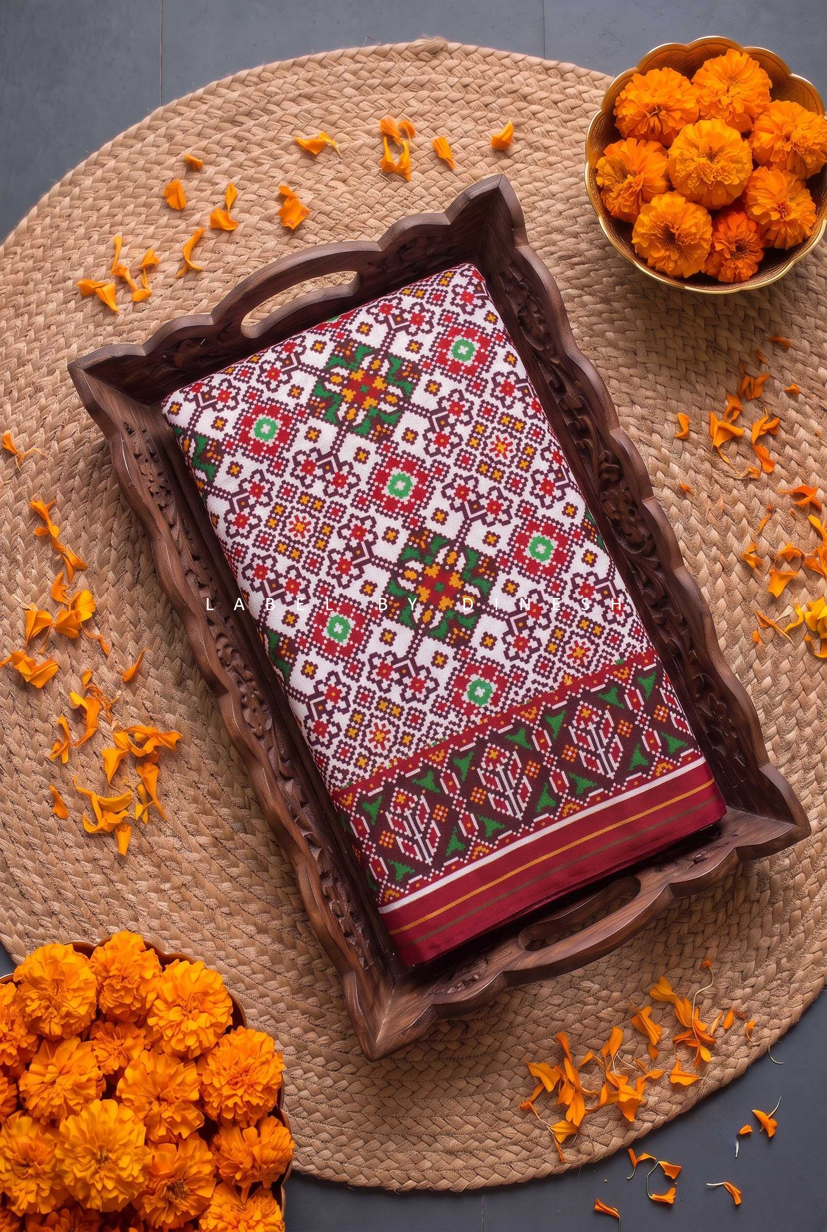 White Navratna Design Patola Saree_1